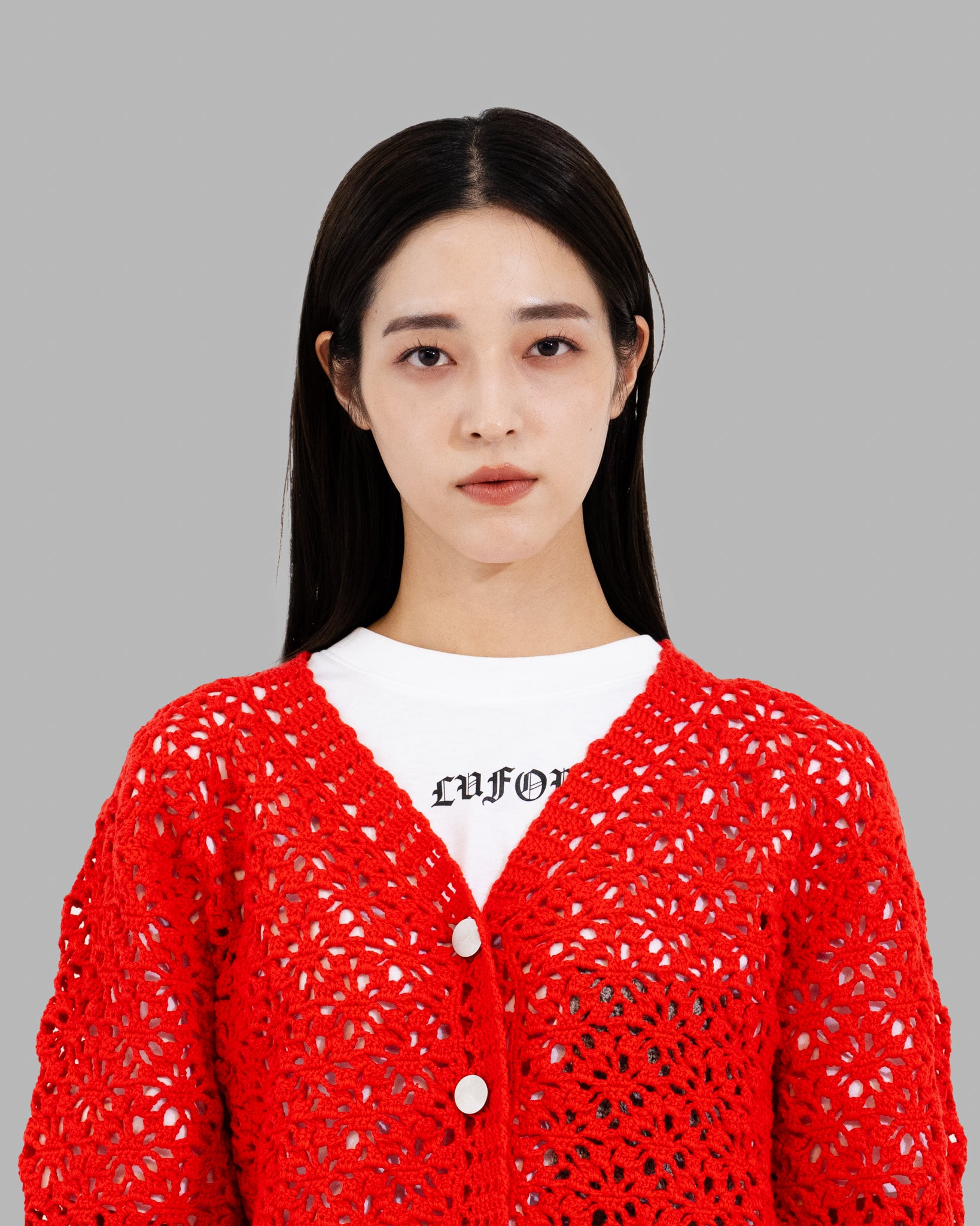 CROCHET HAND KNIT CARDIGAN - RED