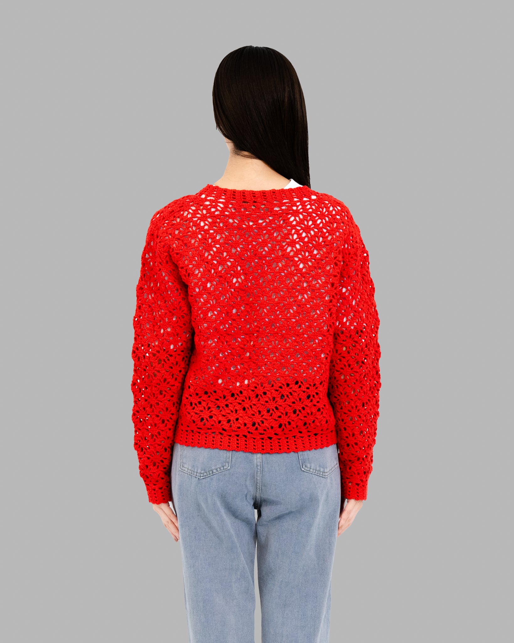 CROCHET HAND KNIT CARDIGAN - RED