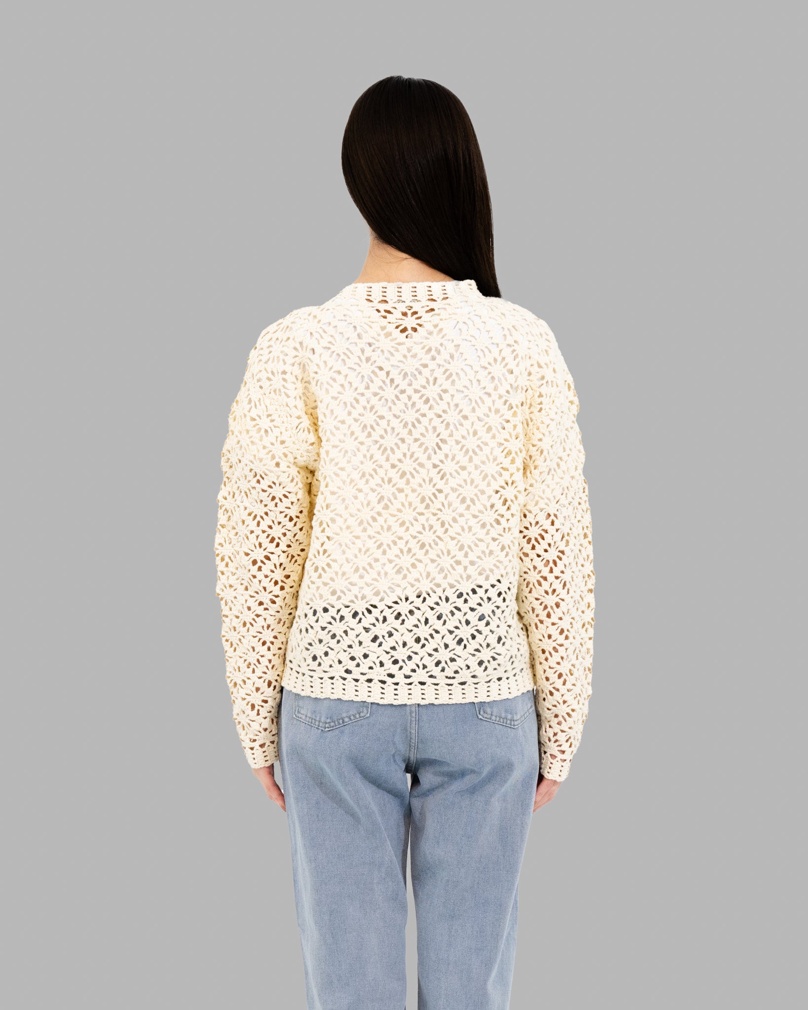 Crochet Hand Knit Pullover Sweater -Off White