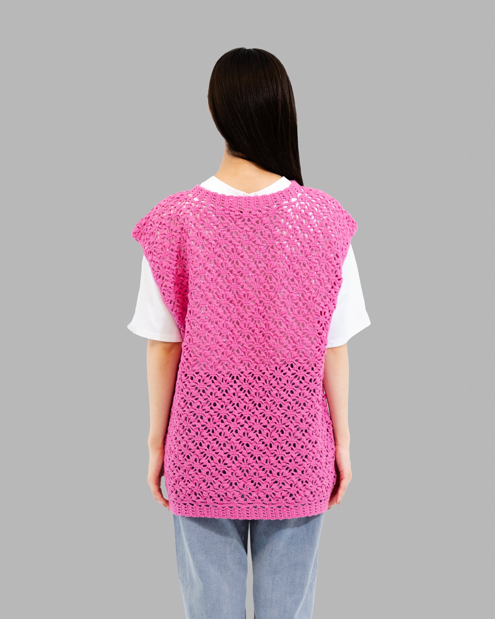 Crochet Hand Knit Vest --Pink