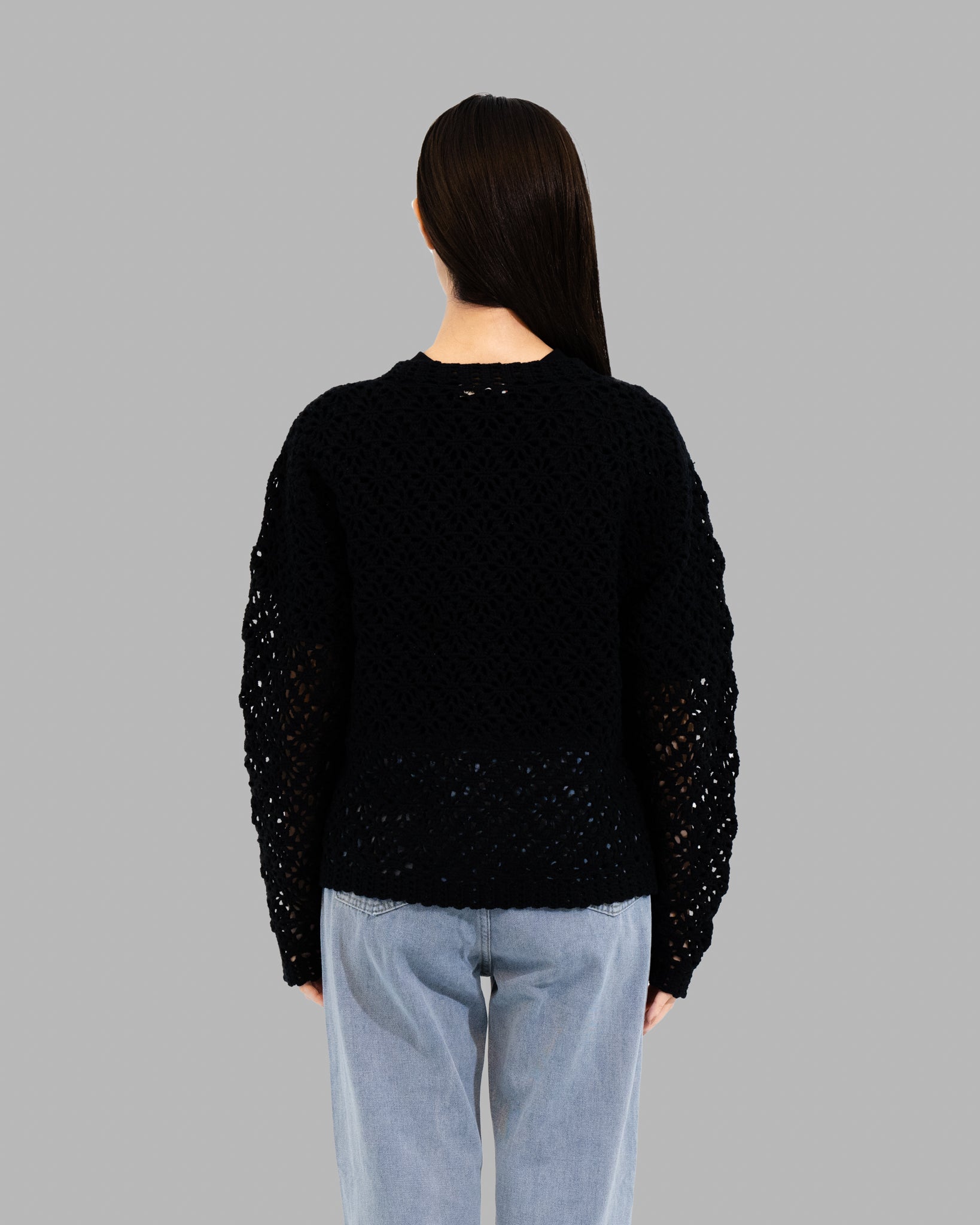 CROCHET HAND KNIT CARDIGAN - BLACK