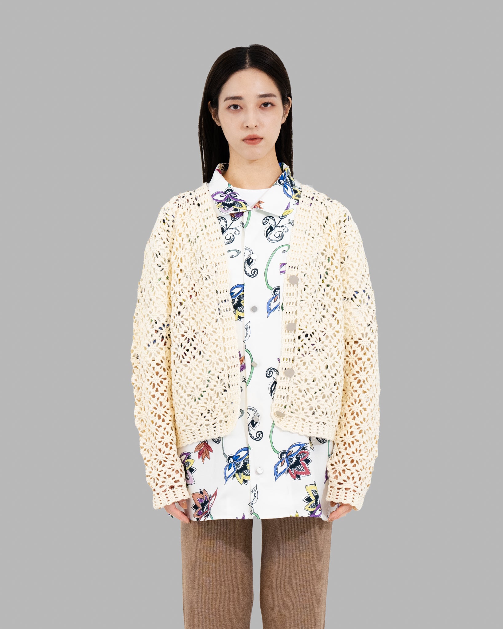 Crochet Hand Knit Cardigan -Off White