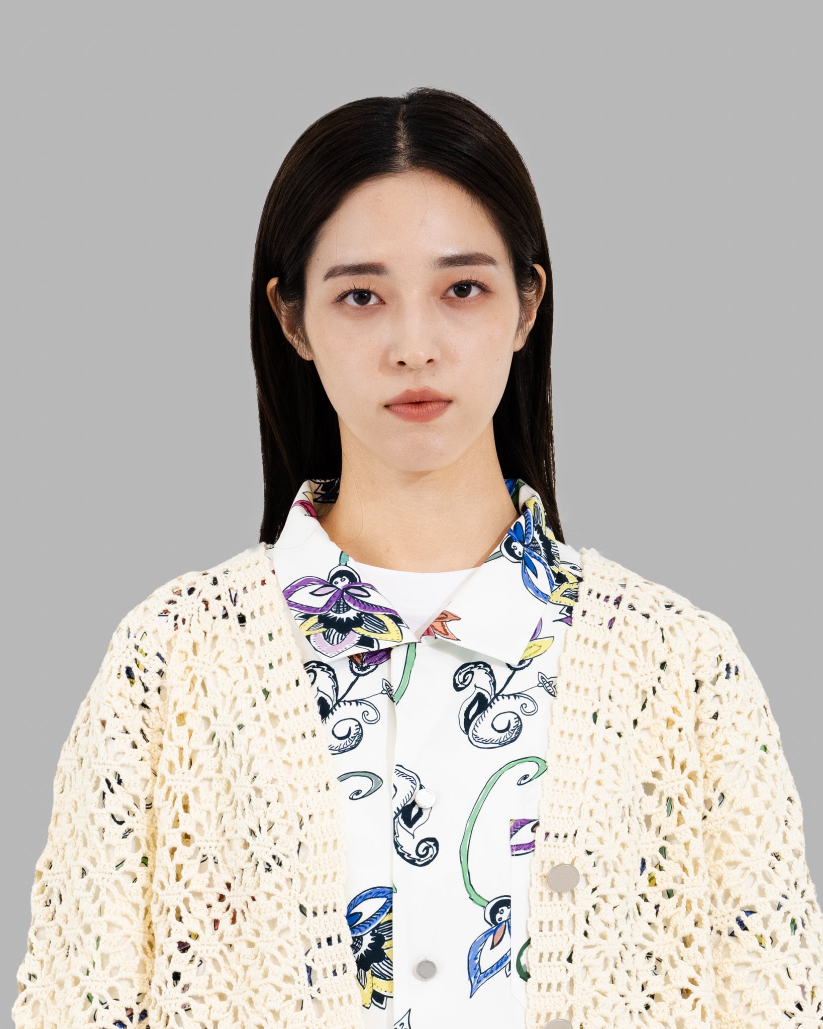 Crochet Hand Knit Cardigan -Off White