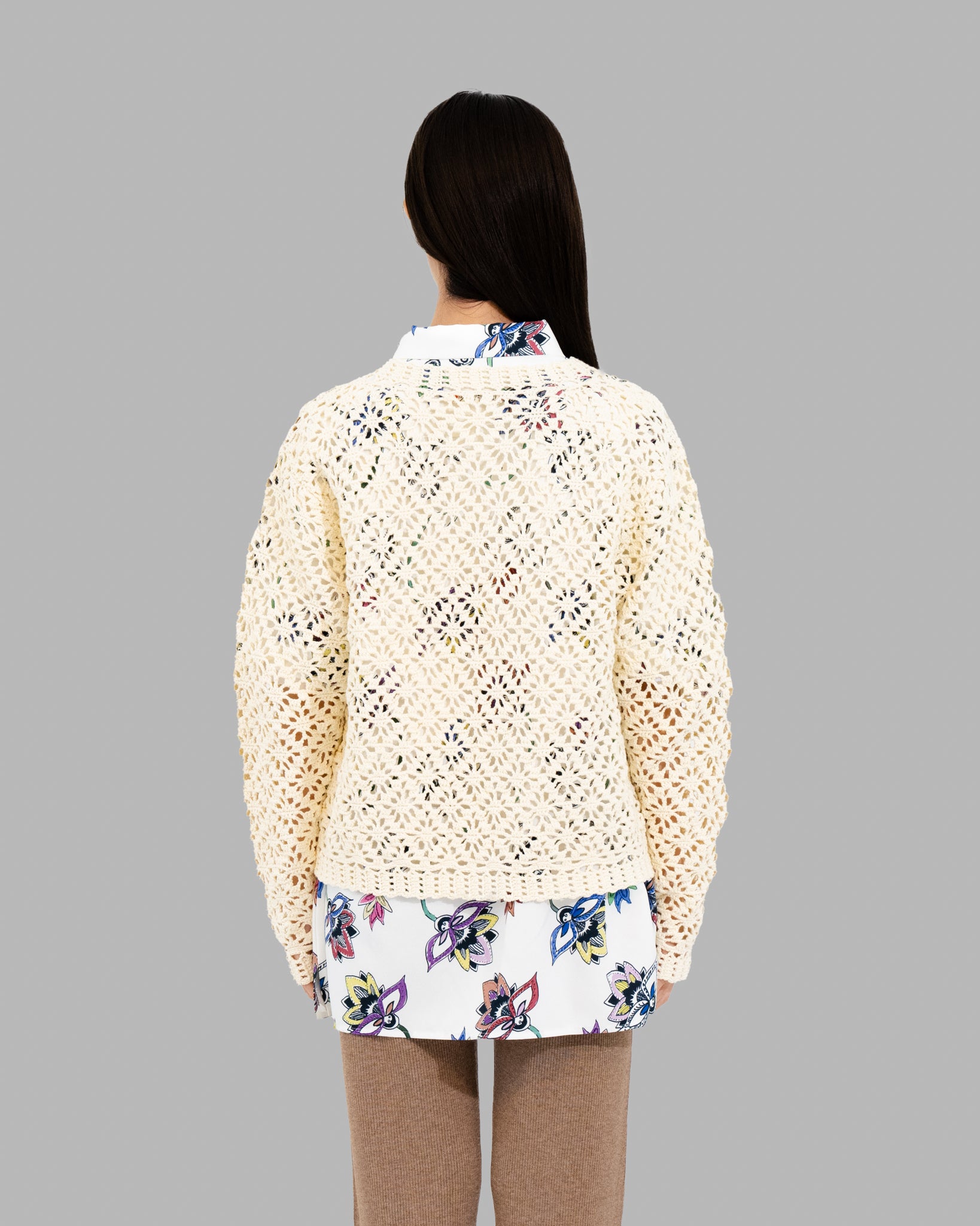 Crochet Hand Knit Cardigan -Off White