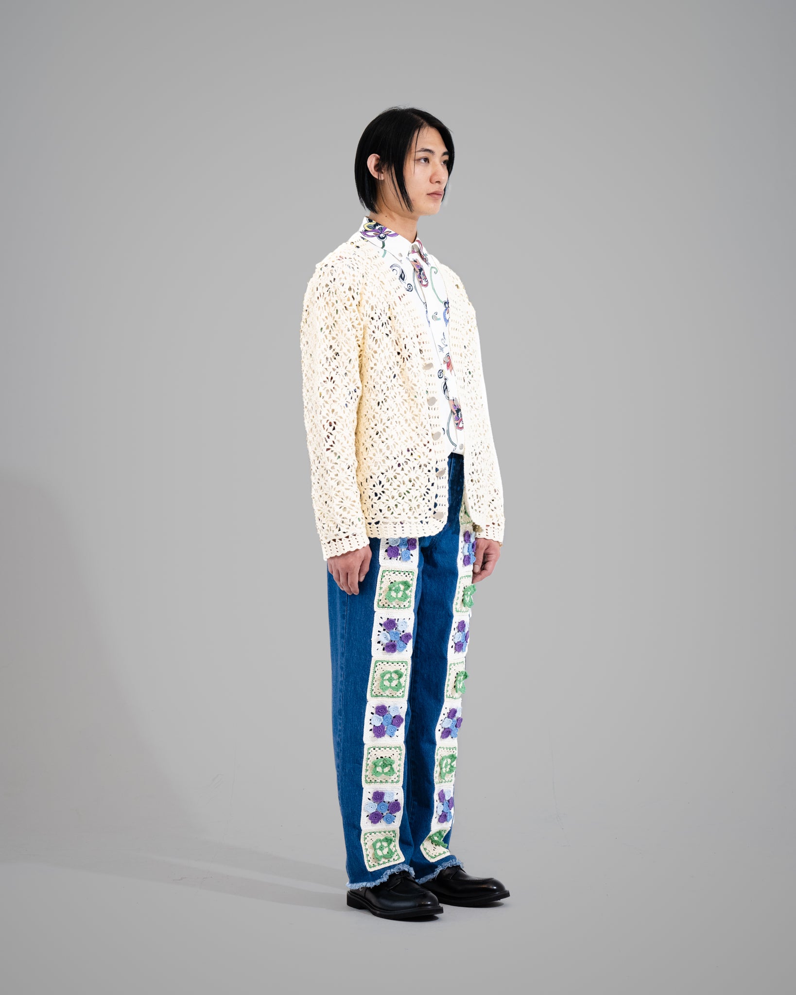 Crochet Hand Knit Cardigan -Off White