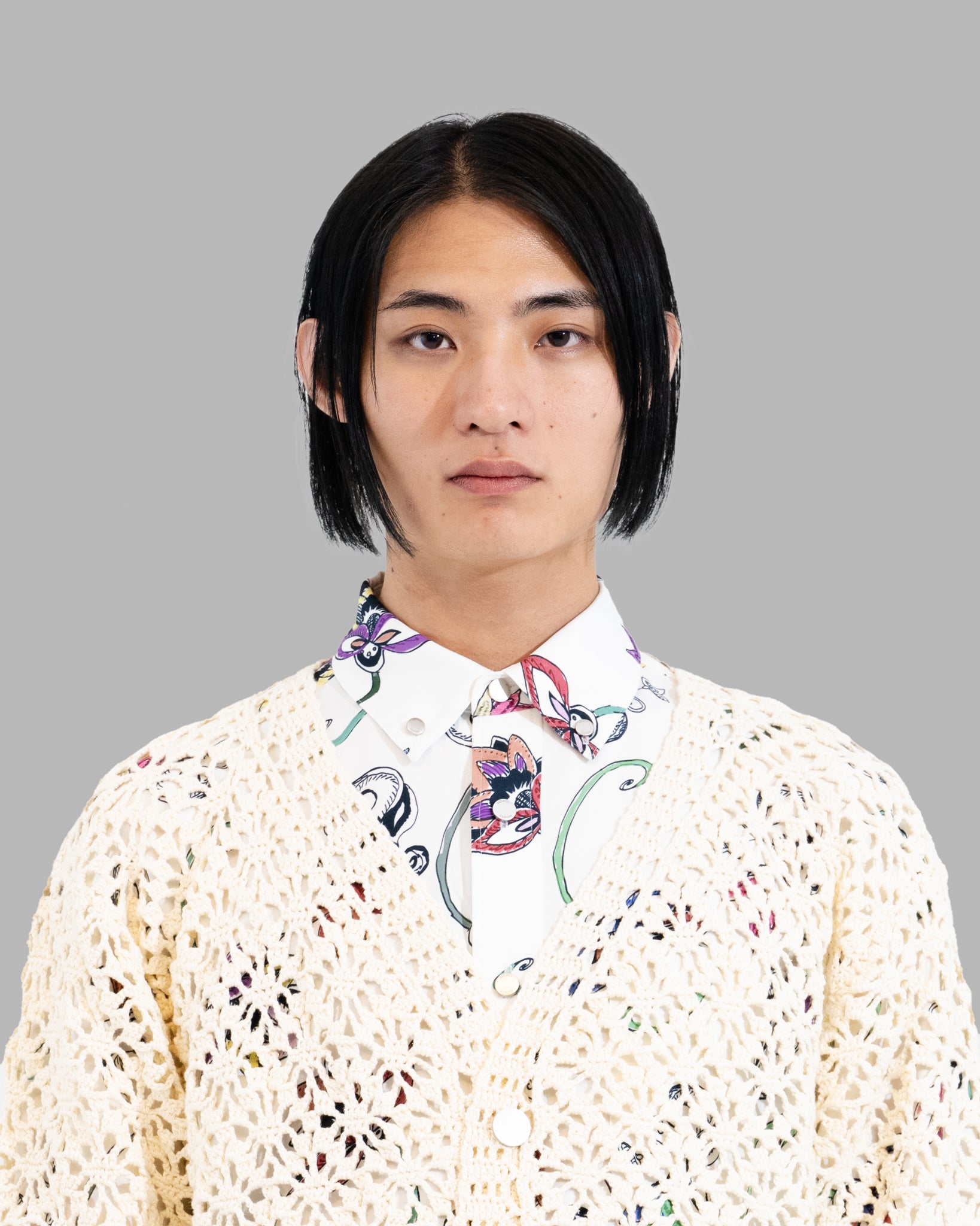 Crochet Hand Knit Cardigan -Off White