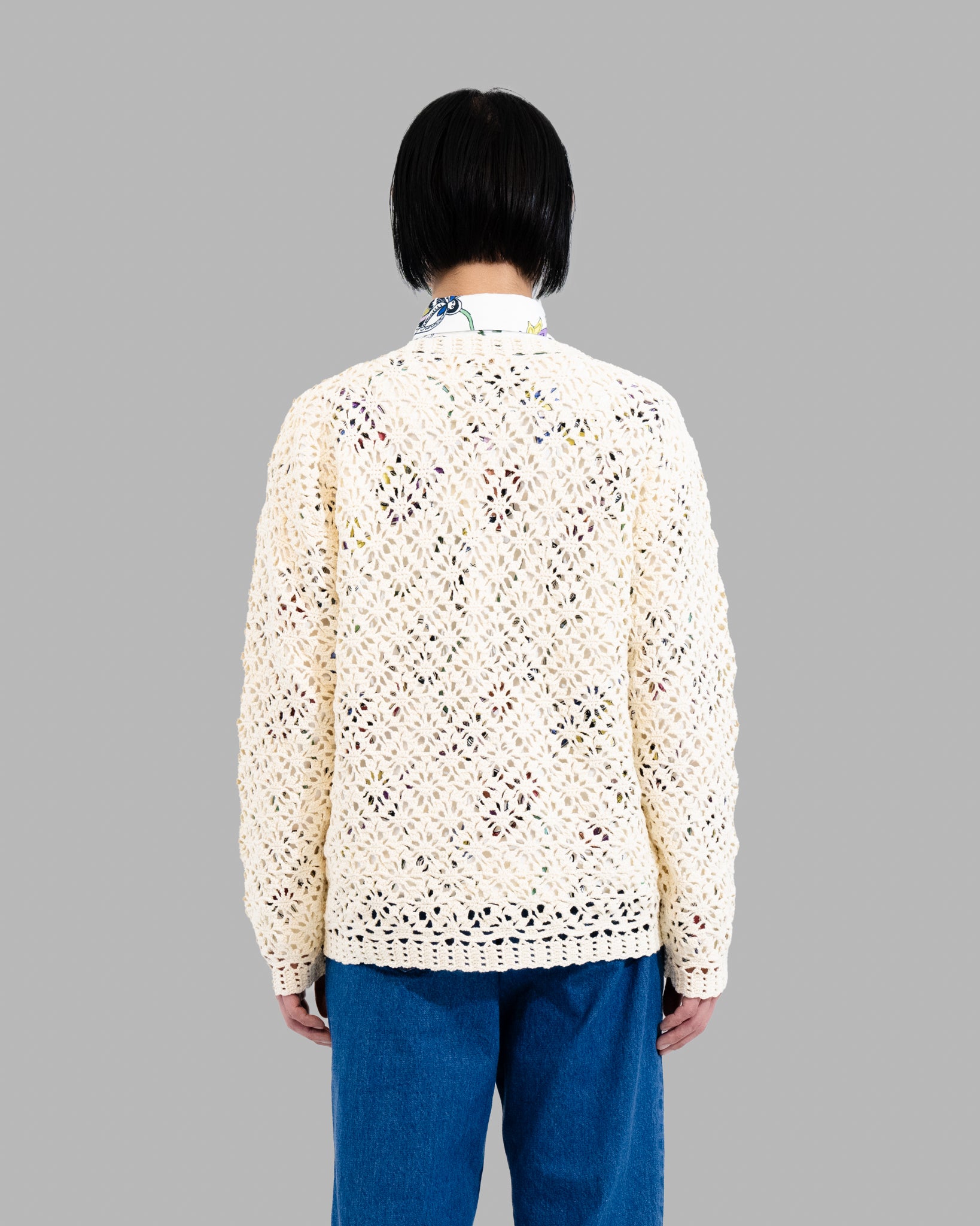Crochet Hand Knit Cardigan -Off White