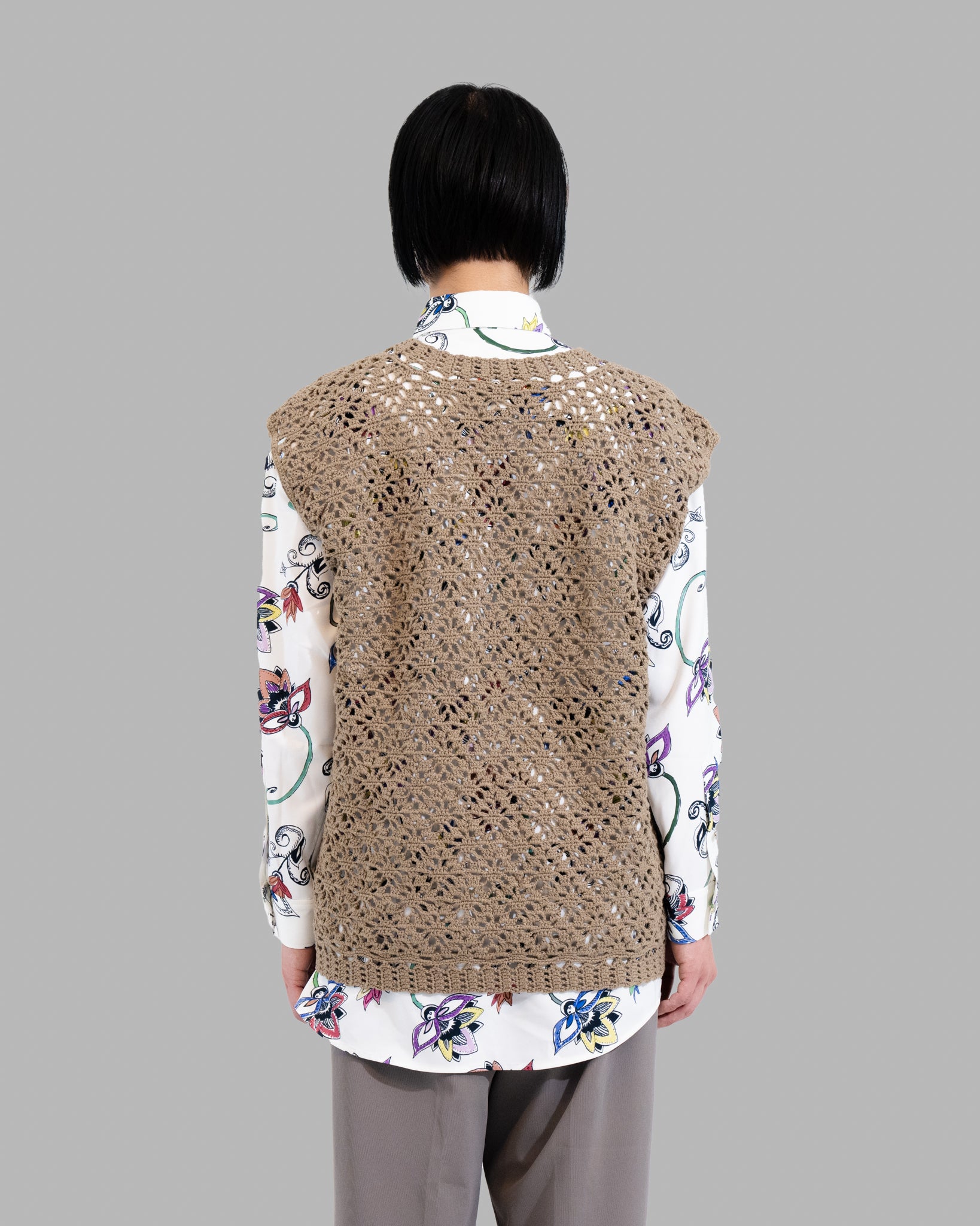 CROCHET HAND KNIT VEST - MOCHA