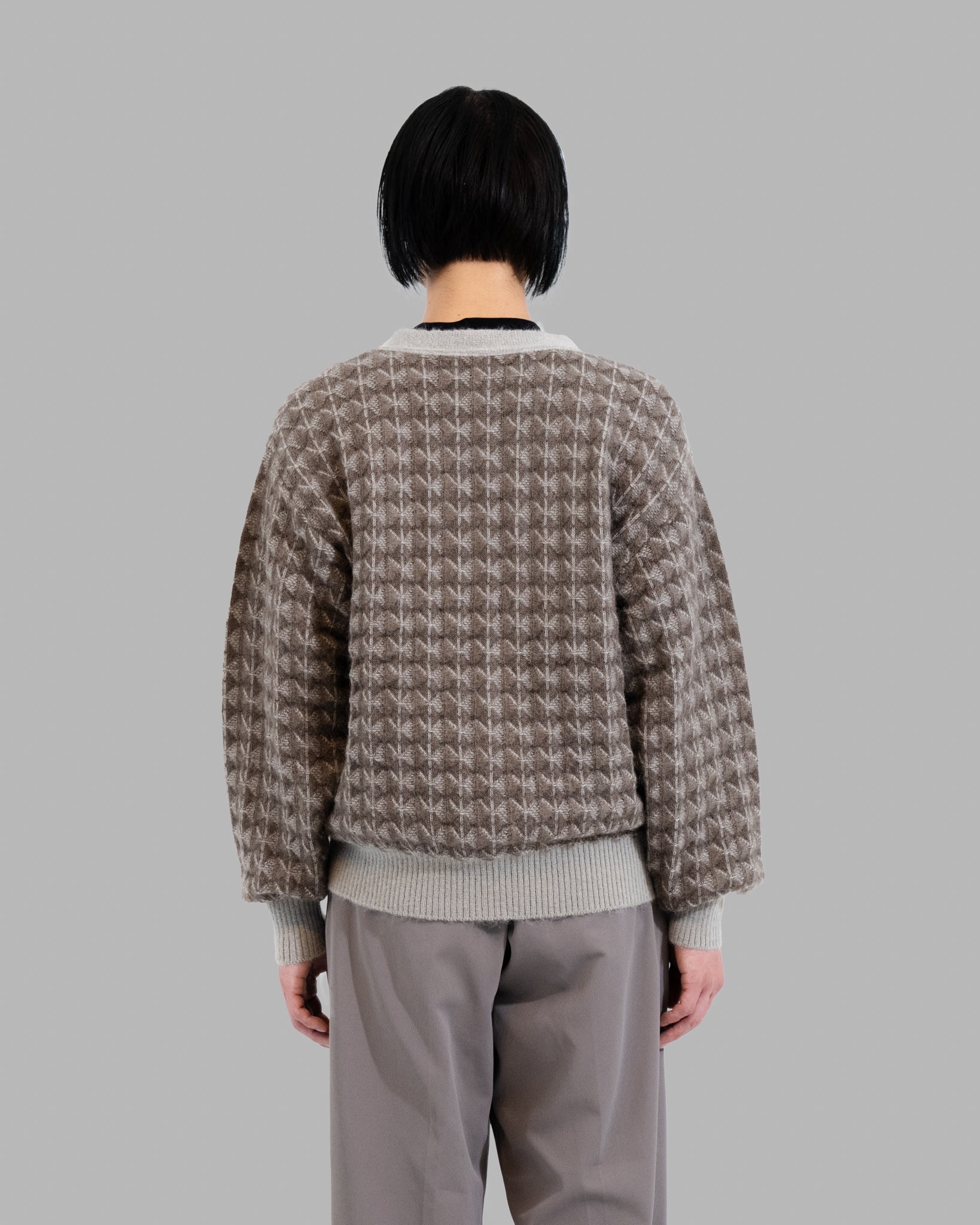 Kid Mohair Jaquard Knit Cardigan --Greige