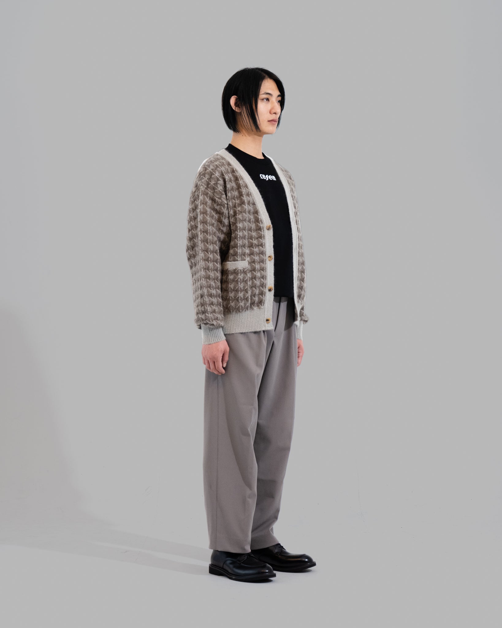 Kid Mohair Jaquard Knit Cardigan --Greige