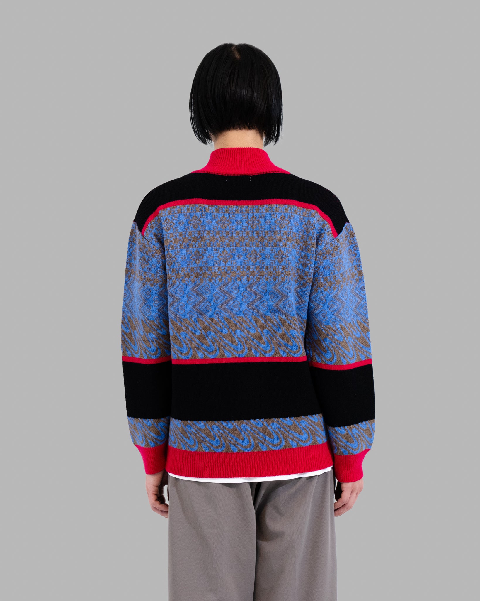 Merino Wool Fairisle Jaquard Drivers Knit -Black/Pink Mix