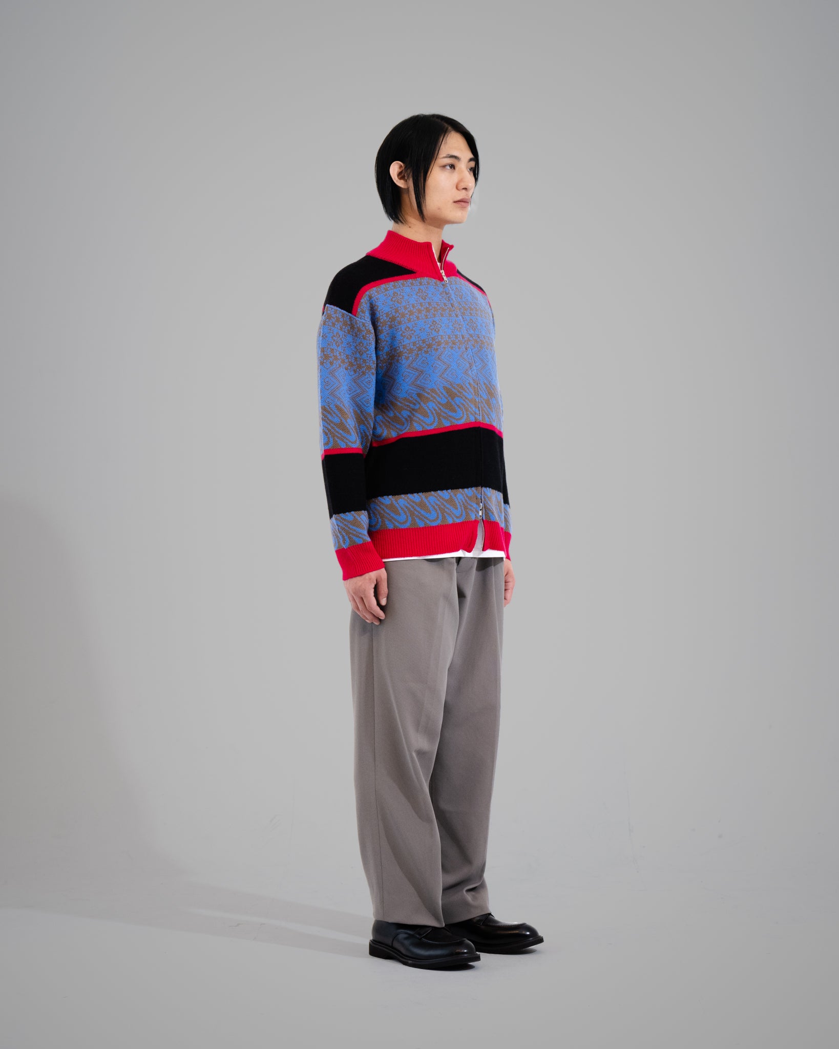 Merino Wool Fairisle Jaquard Drivers Knit -Black/Pink Mix