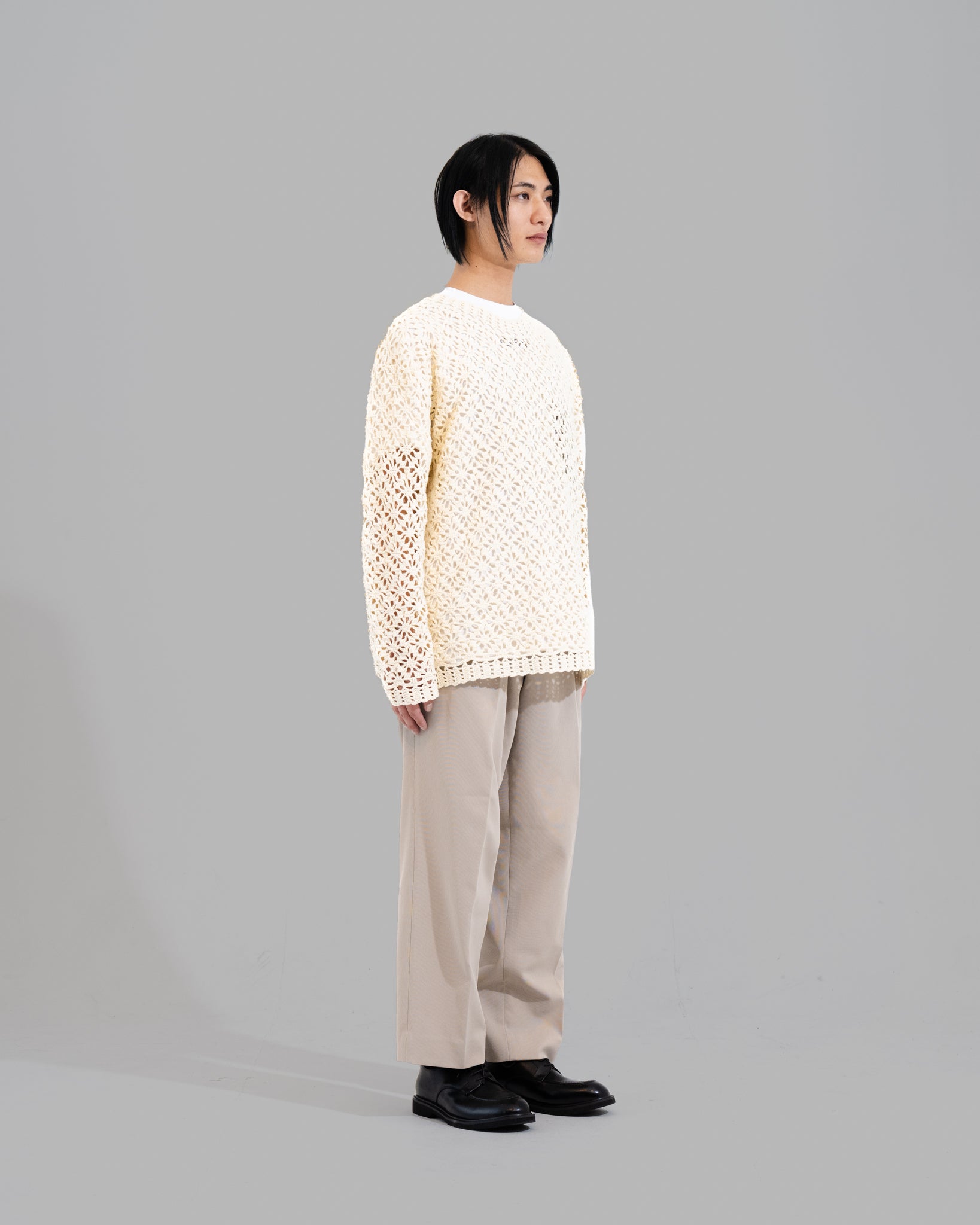 Crochet Hand Knit Pullover Sweater -Off White