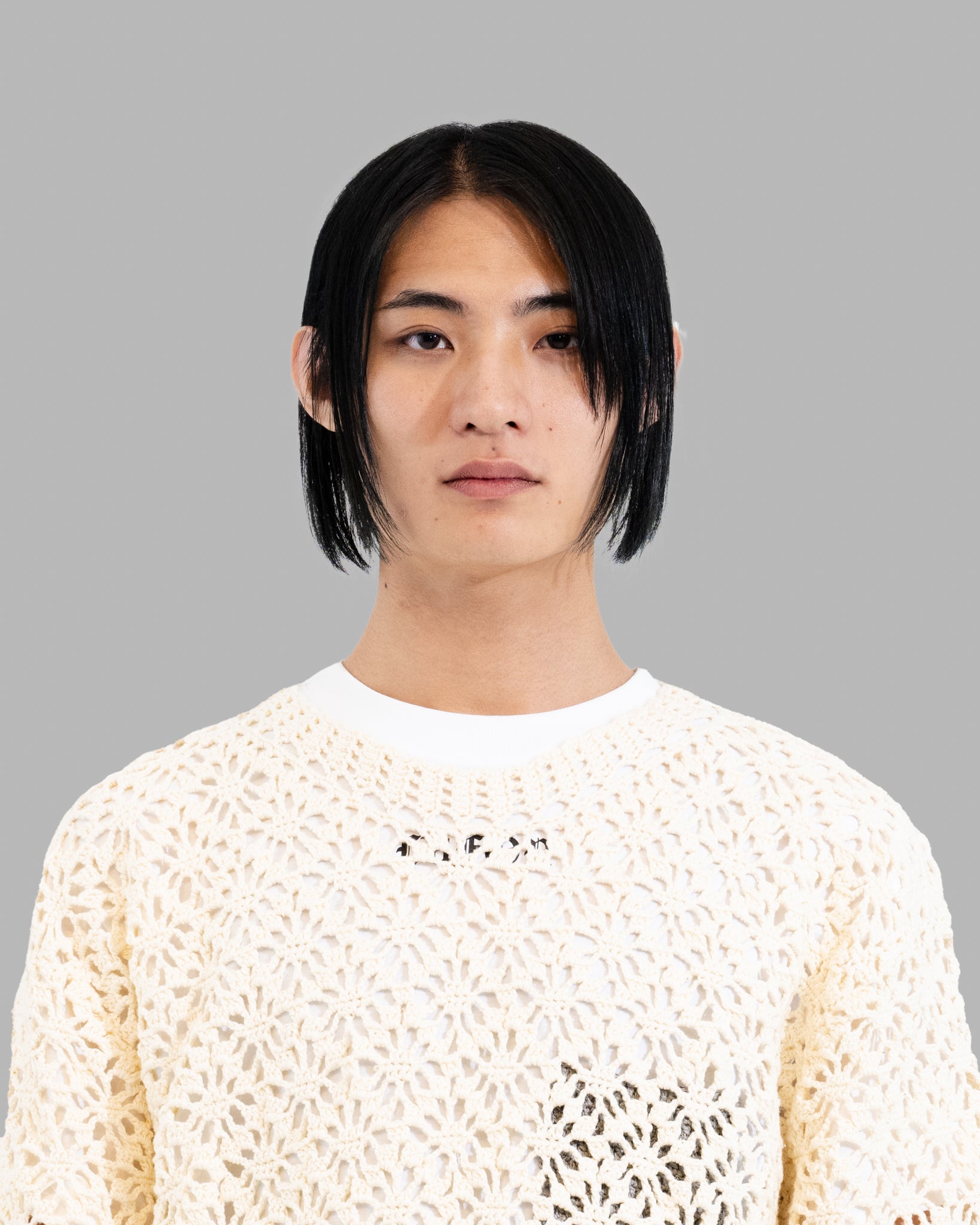 Crochet Hand Knit Pullover Sweater -Off White