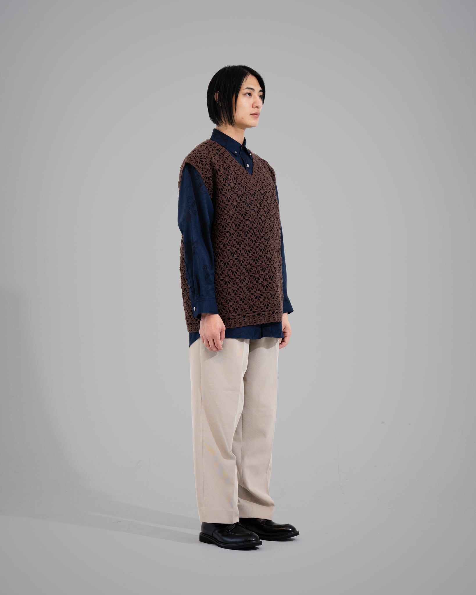 Crochet Hand Knit Vest - Coffee