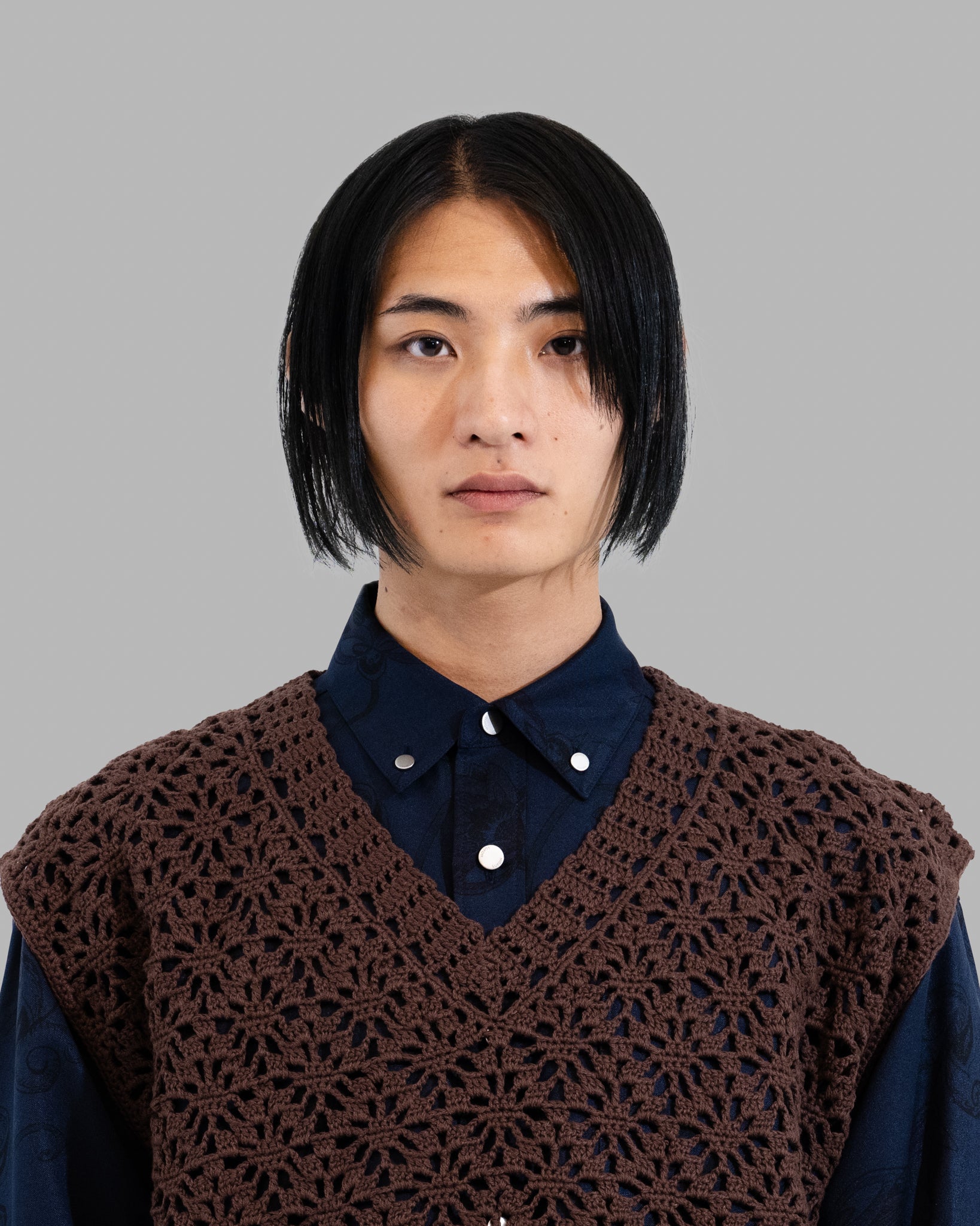 Crochet Hand Knit Vest - Coffee
