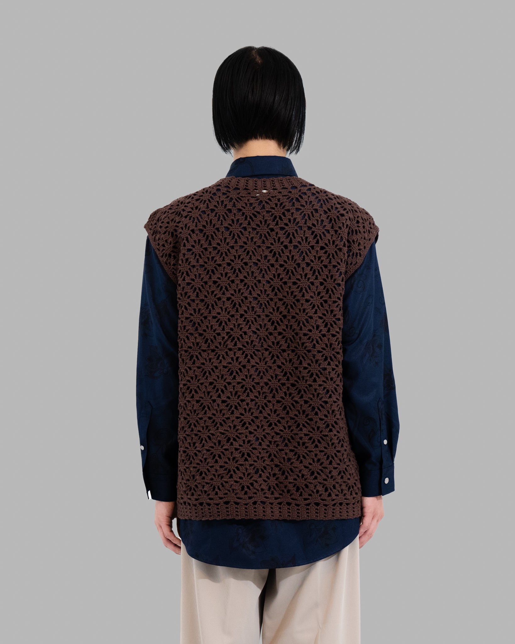 Crochet Hand Knit Vest - Coffee