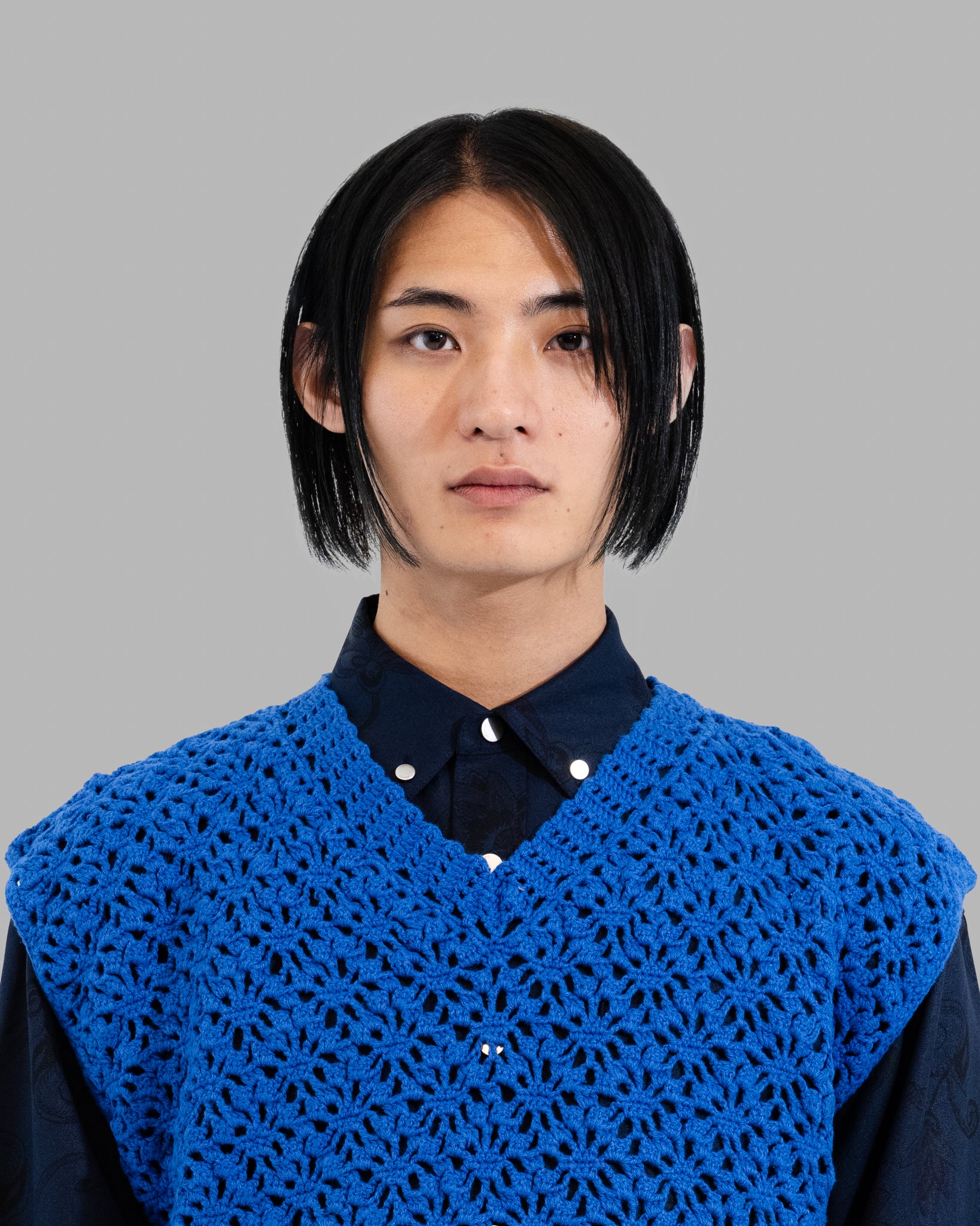 CROCHET HAND KNIT VEST - BLUE