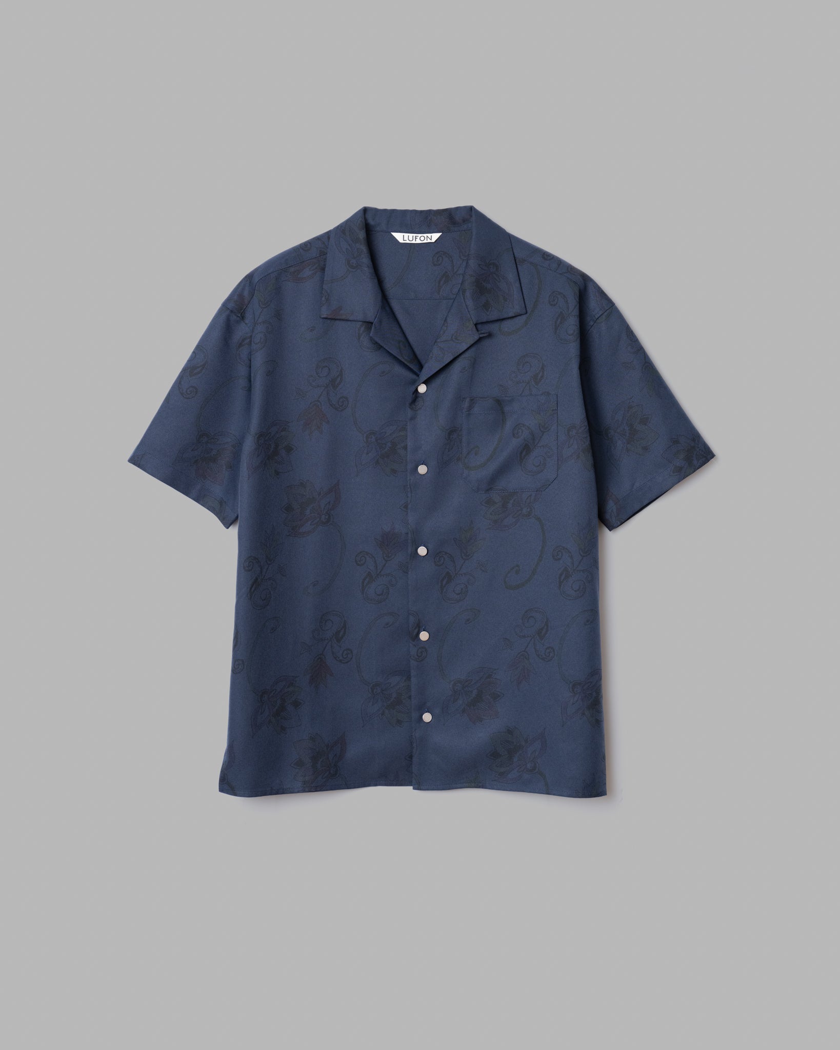 HAND-PAINTED BOTANICAL PRINT OPEN COLLAR SHIRTS - NAVY