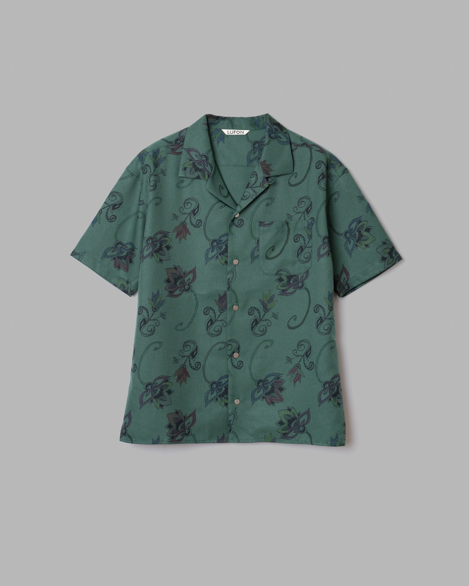 [Venta de reserva] Camisas de cuello abierta de estampado botánico pintado a mano -Green