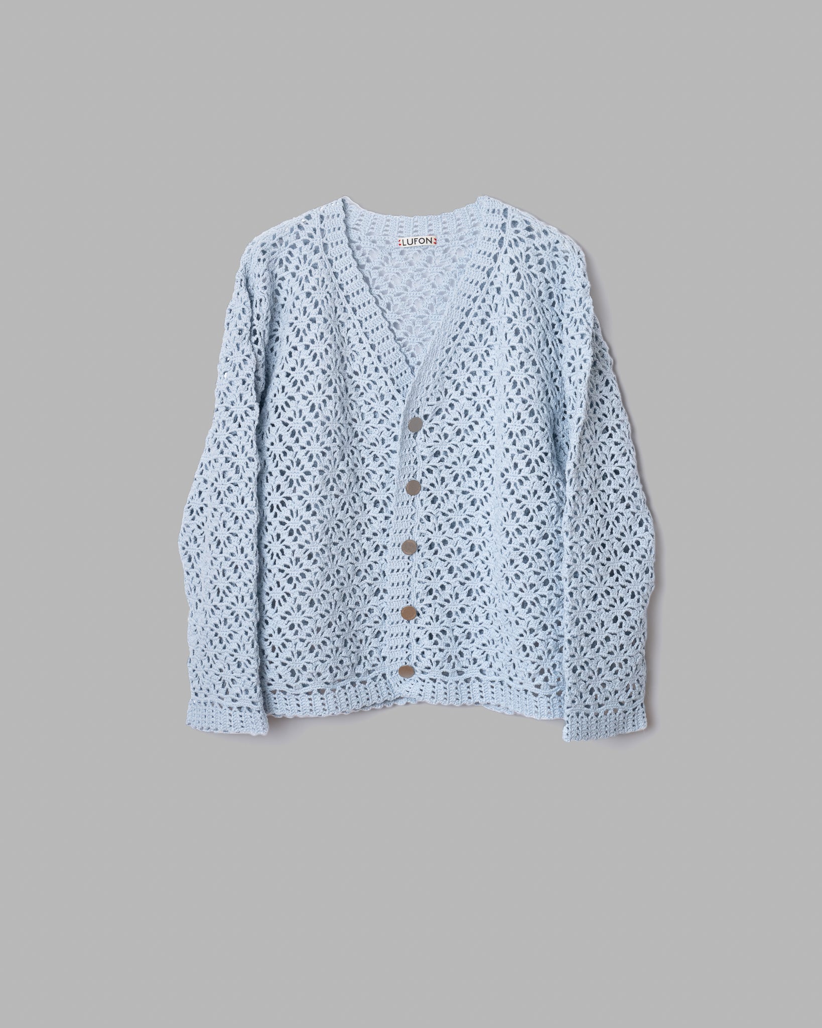 CROCHET HAND KNIT CARDIGAN -  LIGHT BLUE