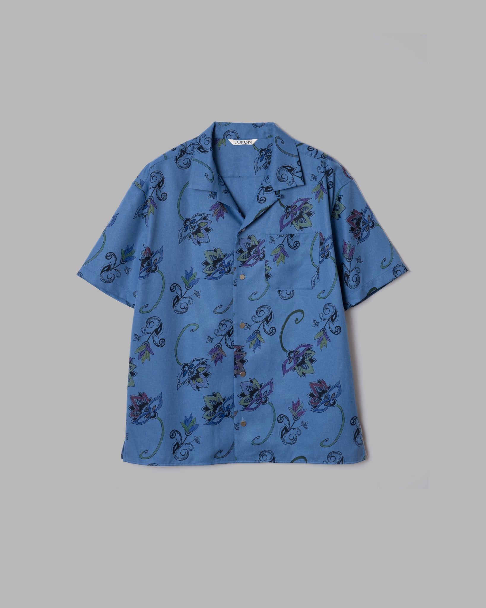 HAND-PAINTED BOTANICAL PRINT OPEN COLLAR SHIRTS - BLUE