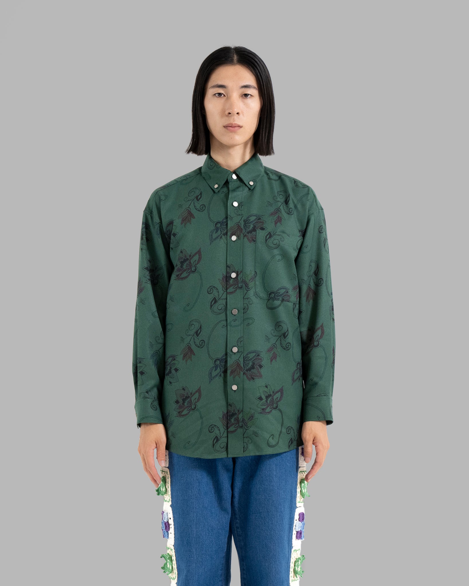 HAND-PAINTED BOTANICAL PRINT B.D. SHIRTS - GREEN