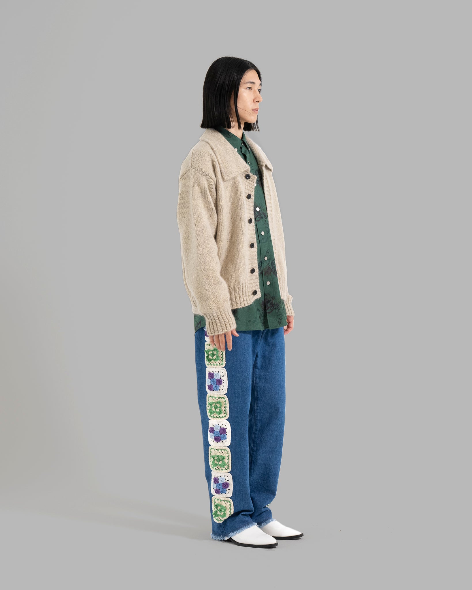 MOHAIR SILK NEP KNIT SHIRTS BLOUSON - GREY