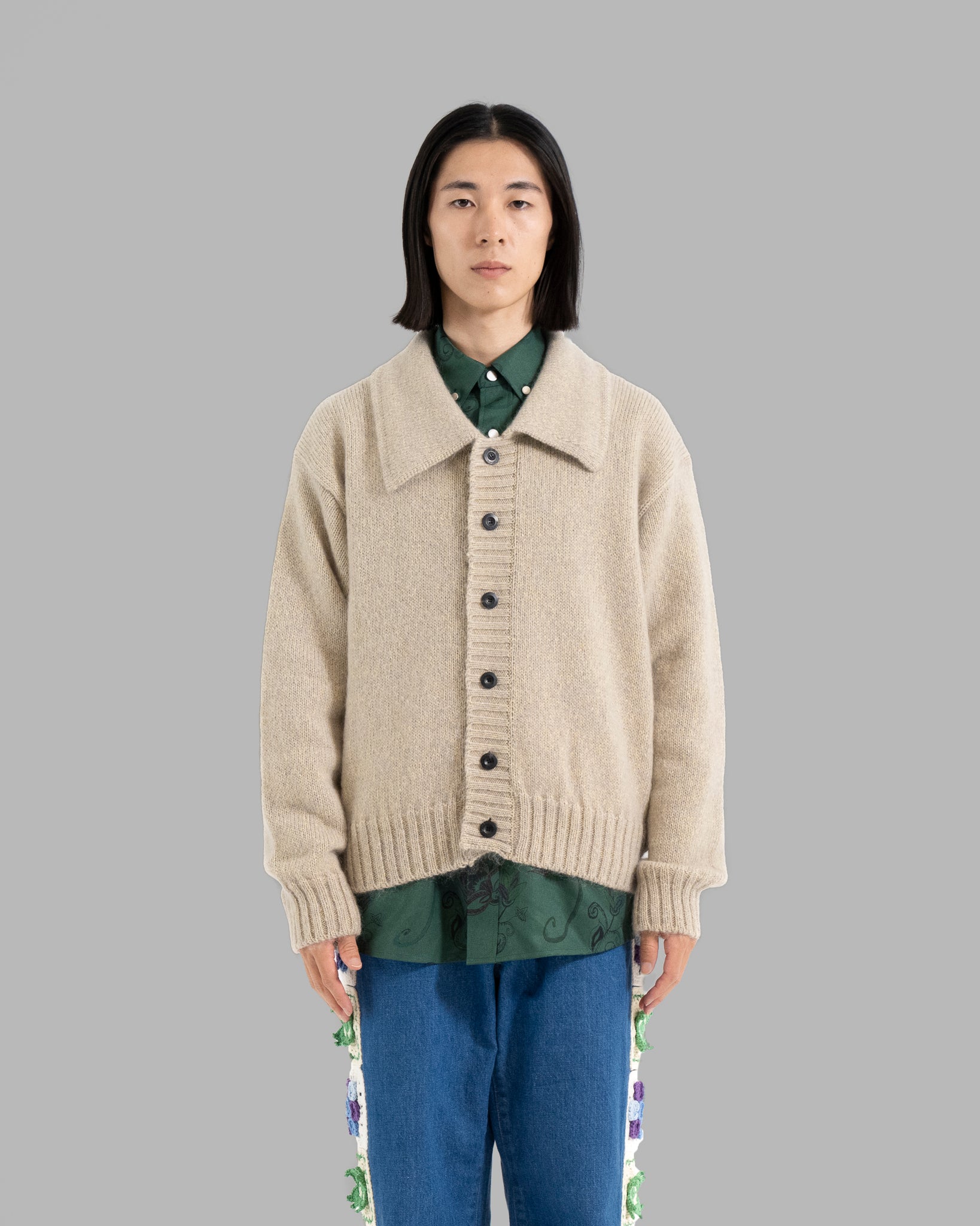 MOHAIR SILK NEP KNIT SHIRTS BLOUSON - GREY