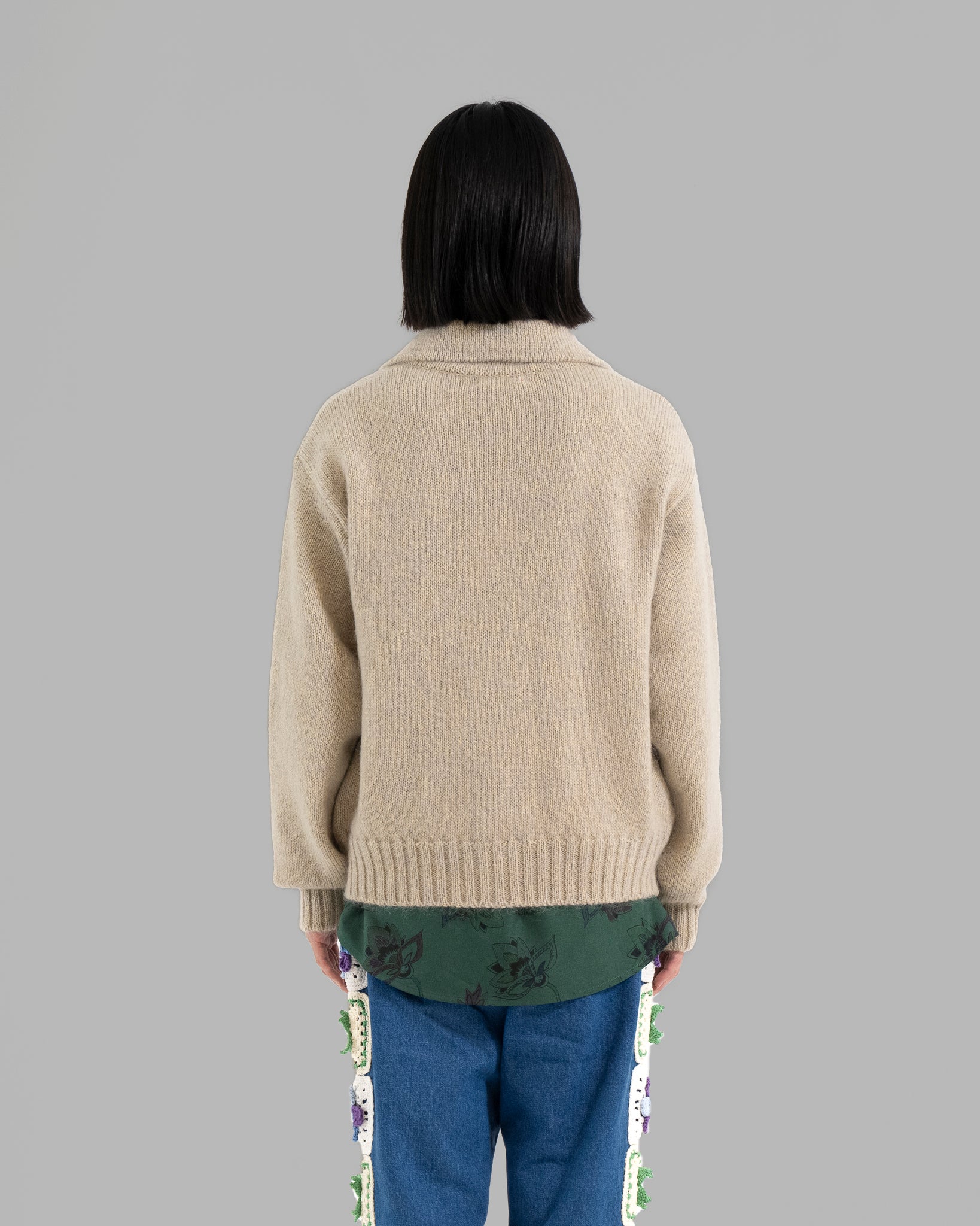 MOHAIR SILK NEP KNIT SHIRTS BLOUSON - GREY