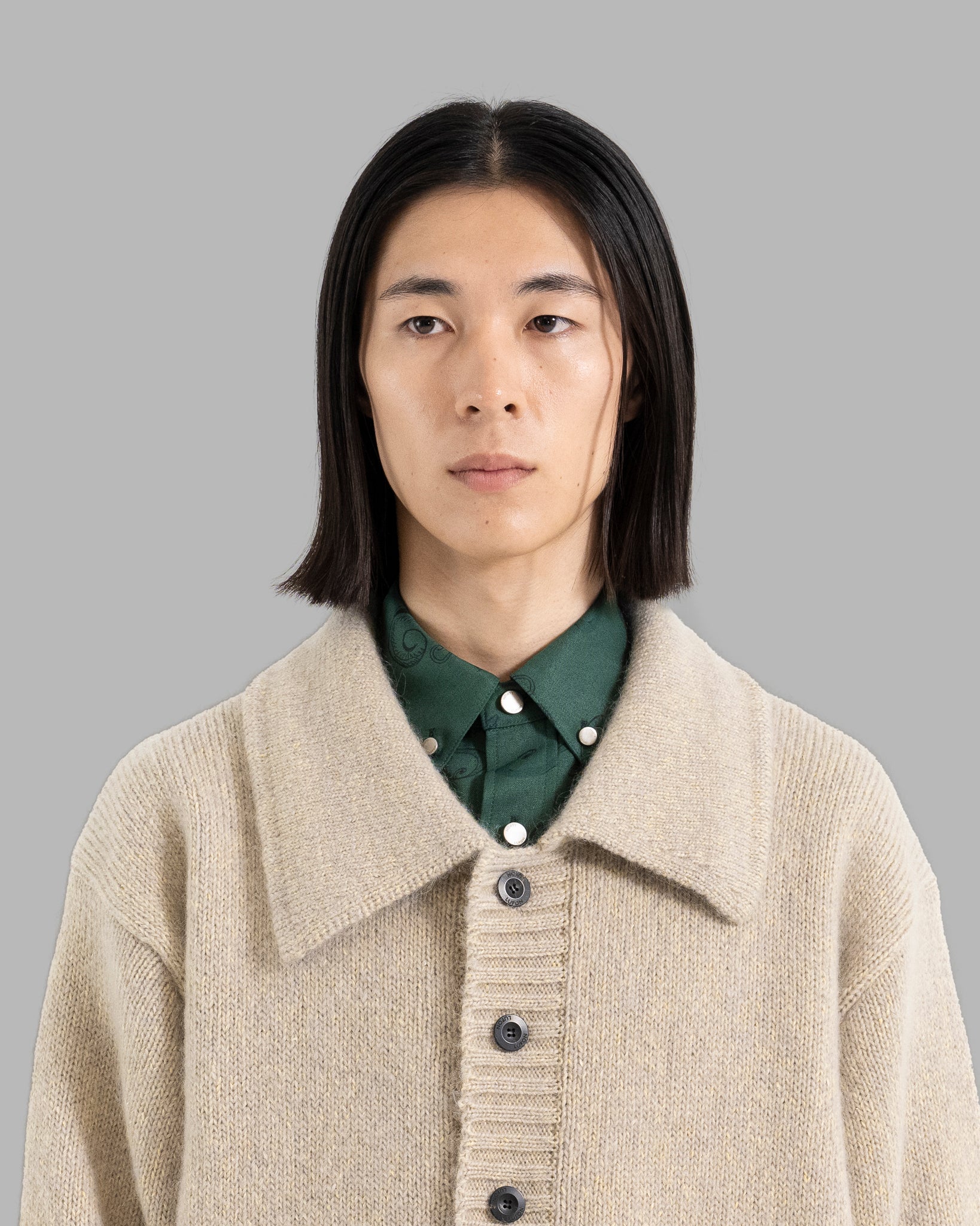 MOHAIR SILK NEP KNIT SHIRTS BLOUSON - GREY