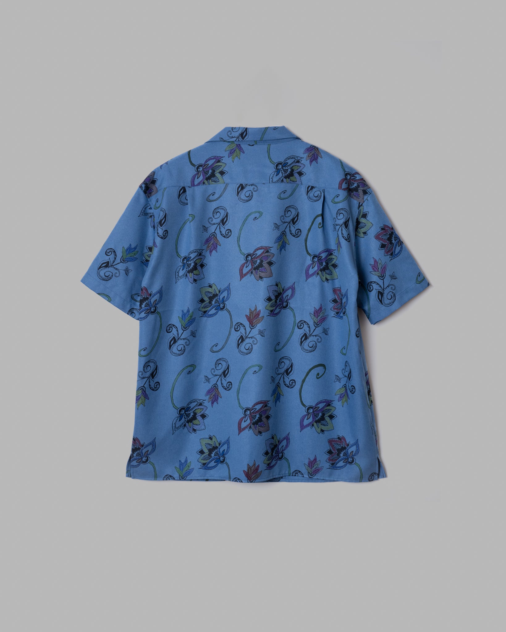 HAND-PAINTED BOTANICAL PRINT OPEN COLLAR SHIRTS - BLUE