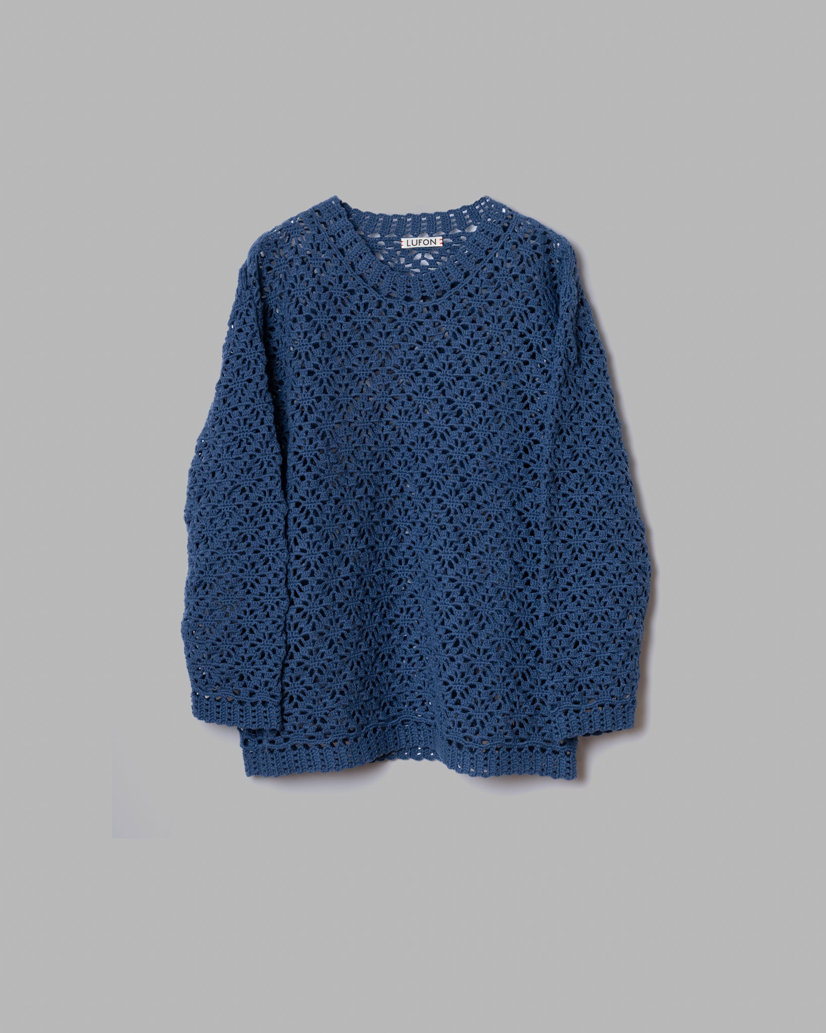 Suéter de jabón de punto de punto de ganchillo -azul profundo