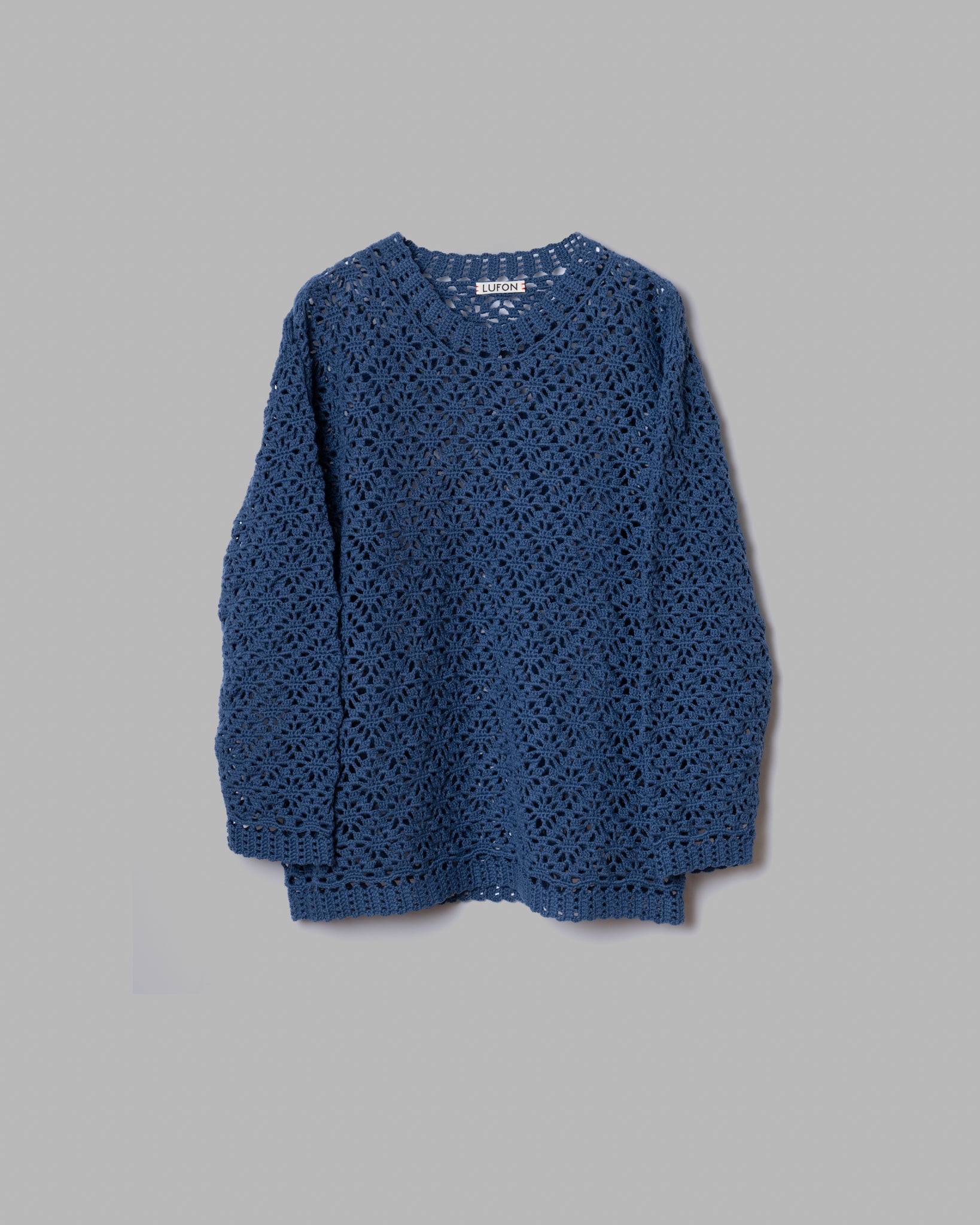 Crochet Hand Knit Pullover Sweater -Deep Blue