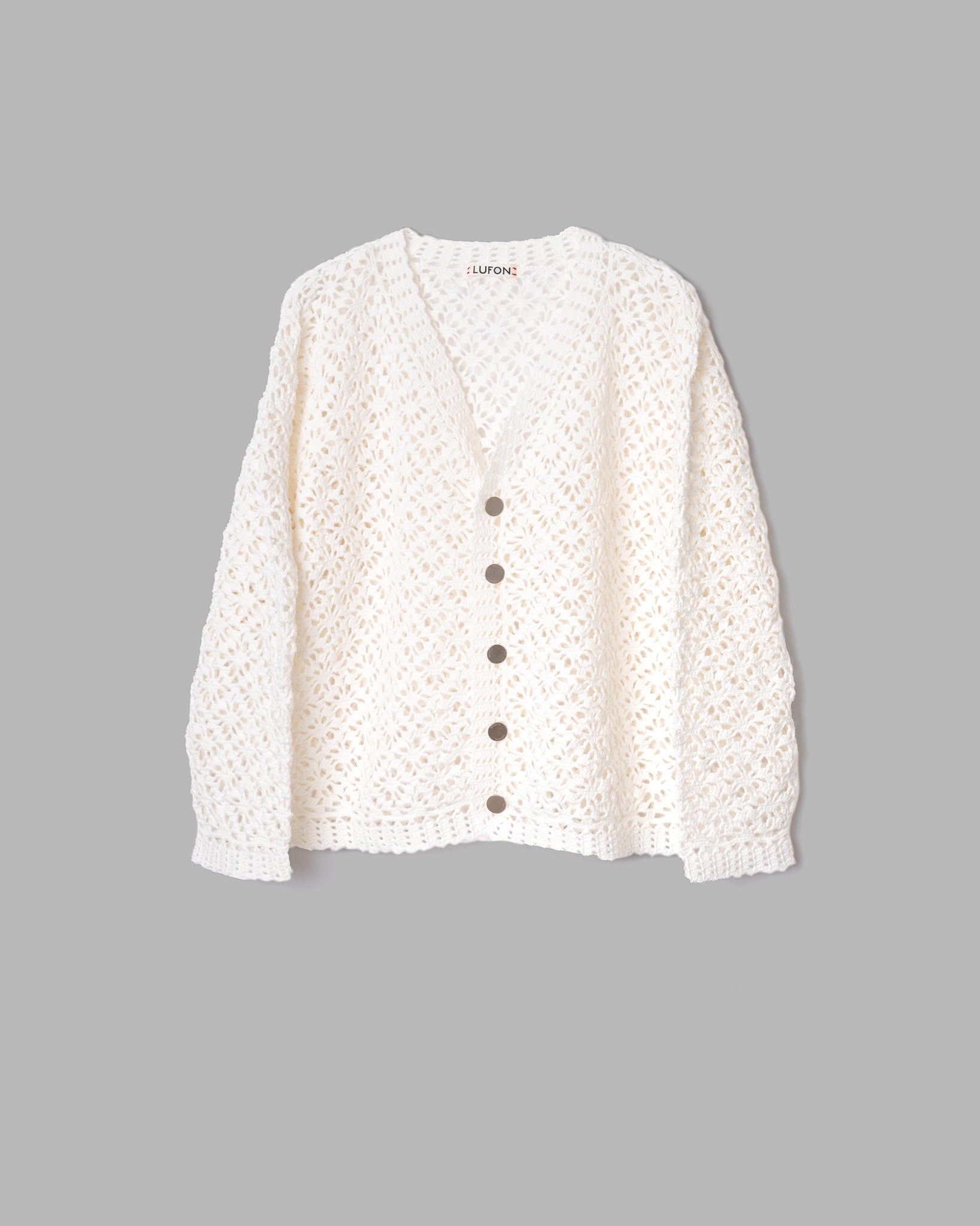CROCHET HAND KNIT CARDIGAN -  WHITE