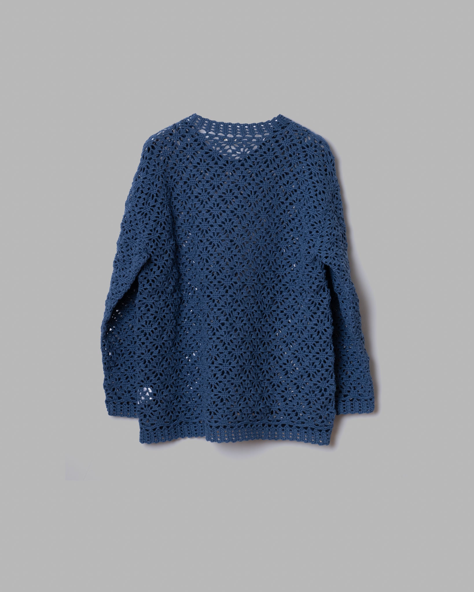 CROCHET HAND KNIT PULLOVER SWEATER - DEEP BLUE