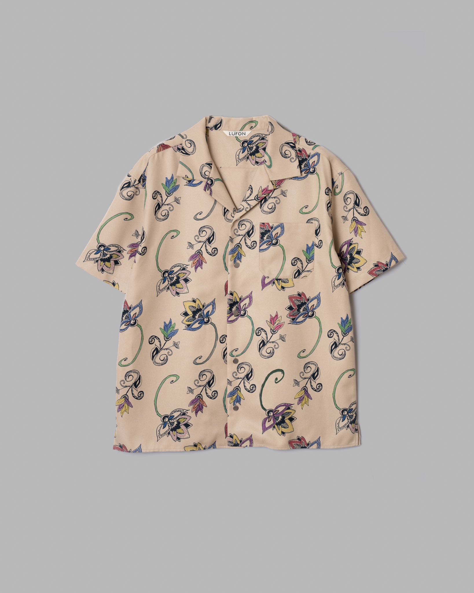 HAND-PAINTED BOTANICAL PRINT OPEN COLLAR SHIRTS - BEIGE
