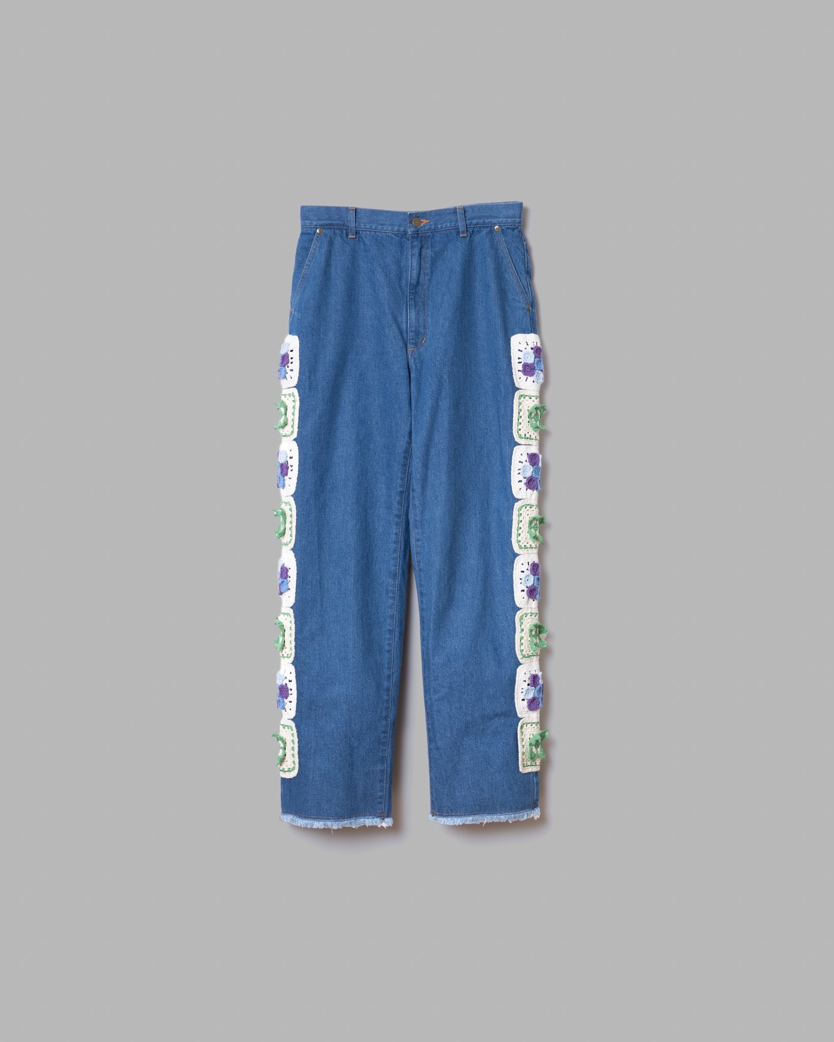 Jeans anchos de la flor de crochet - Indigo