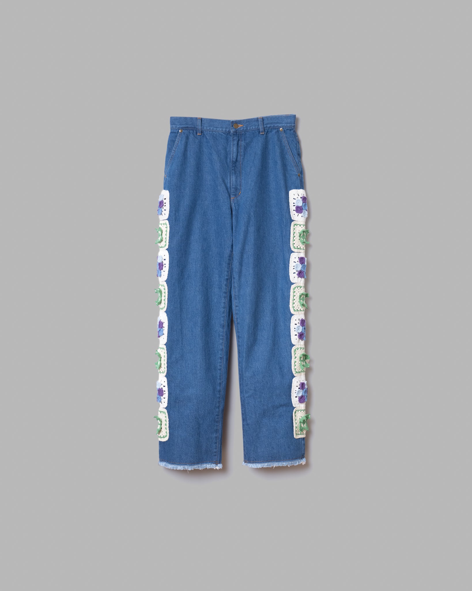 SIDE CROCHET FLOWER MOTIF WIDE JEANS - INDIGO