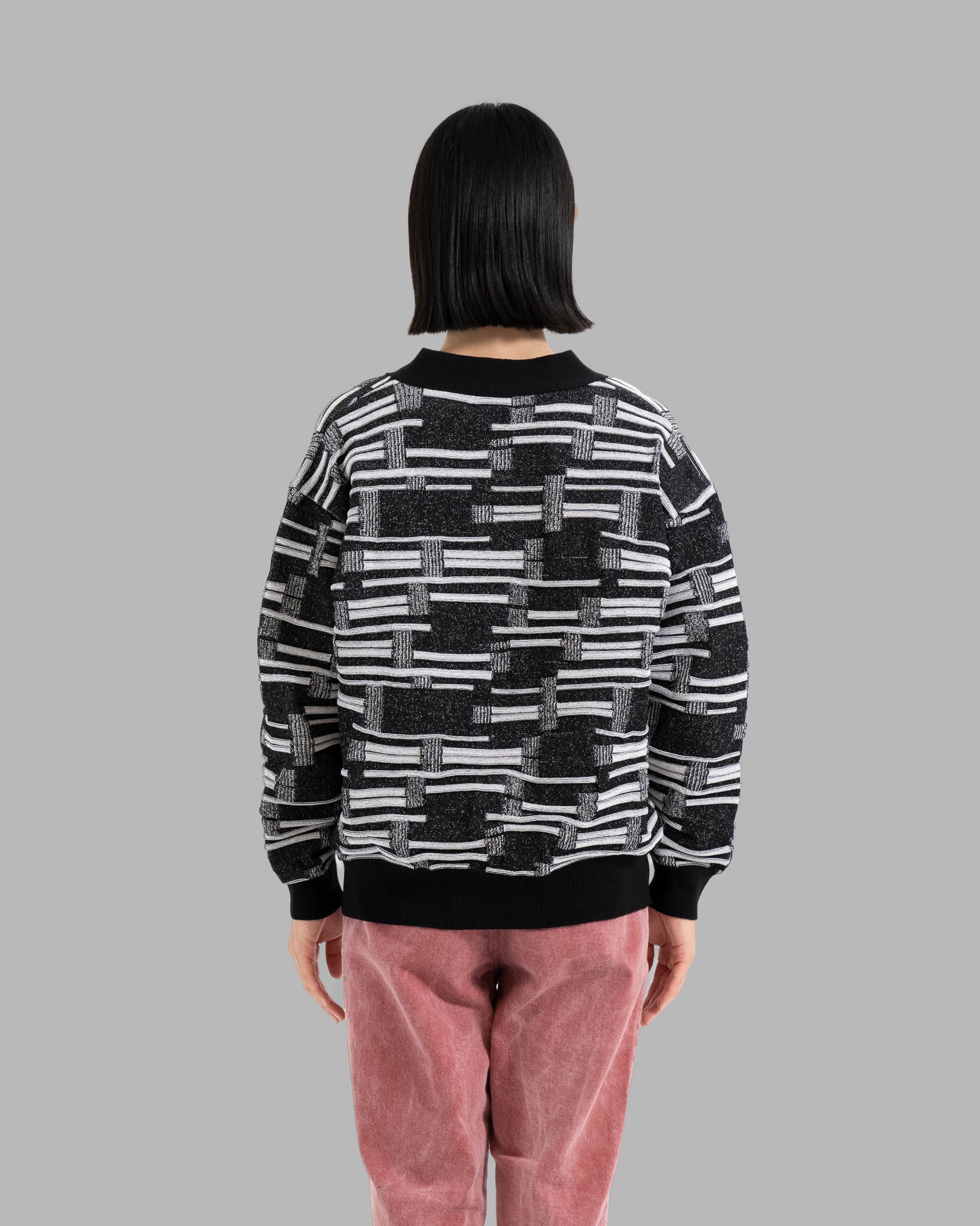 DEFORMATION BORDER KNIT CARDIGAN - BLACK/WHITE