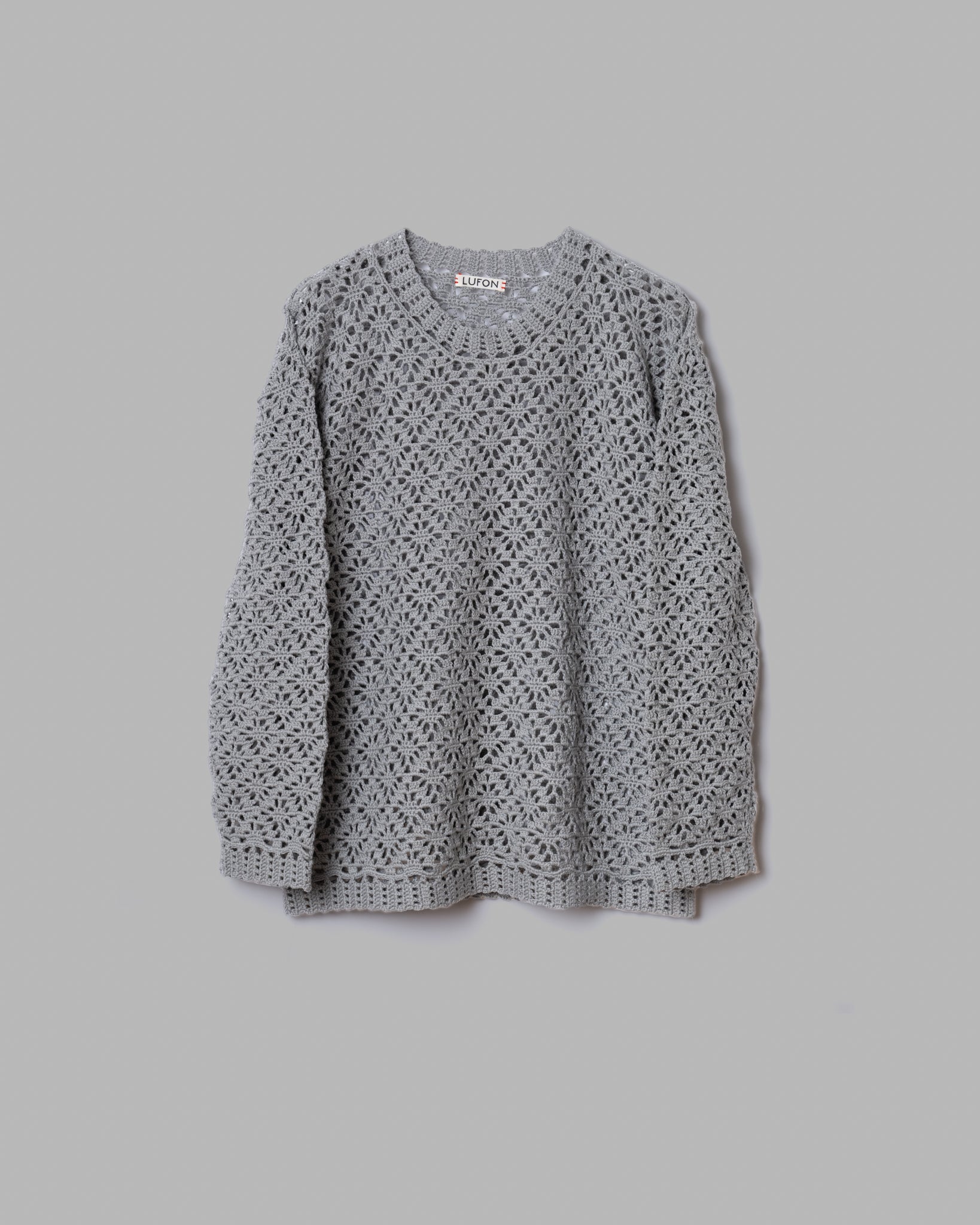 CROCHET HAND KNIT PULLOVER SWEATER - GREY