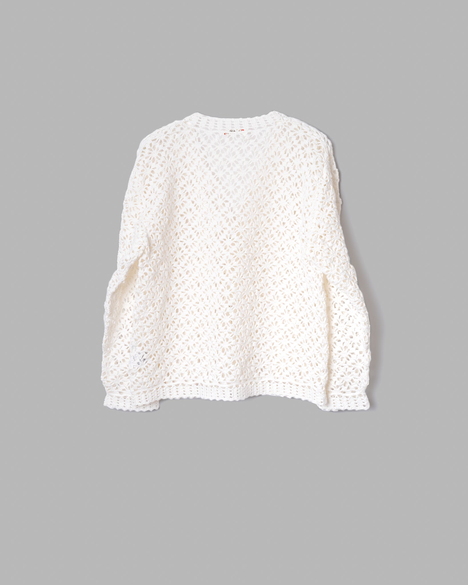 CROCHET HAND KNIT CARDIGAN -  WHITE