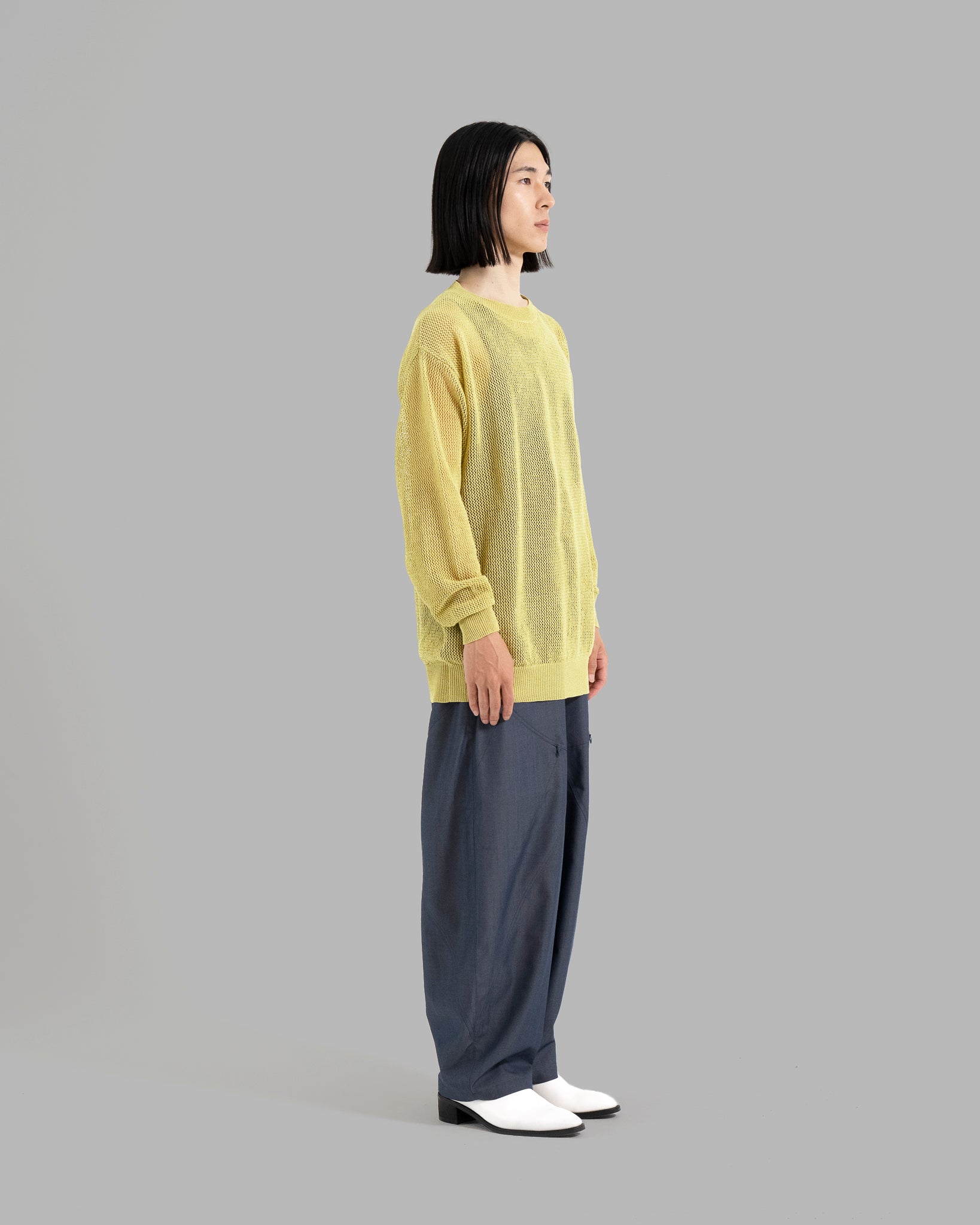 GIMA COTTON MESH KNIT PULLOVER SWEATER - SMOKE YELLOW