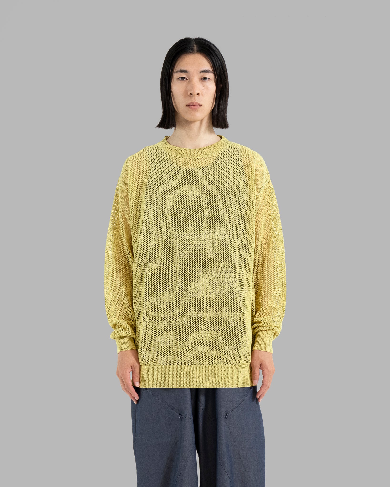 GIMA COTTON MESH KNIT PULLOVER SWEATER - SMOKE YELLOW
