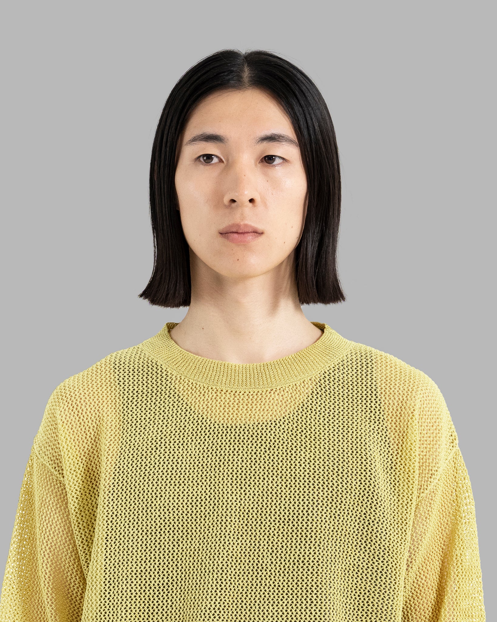 GIMA COTTON MESH KNIT PULLOVER SWEATER - SMOKE YELLOW