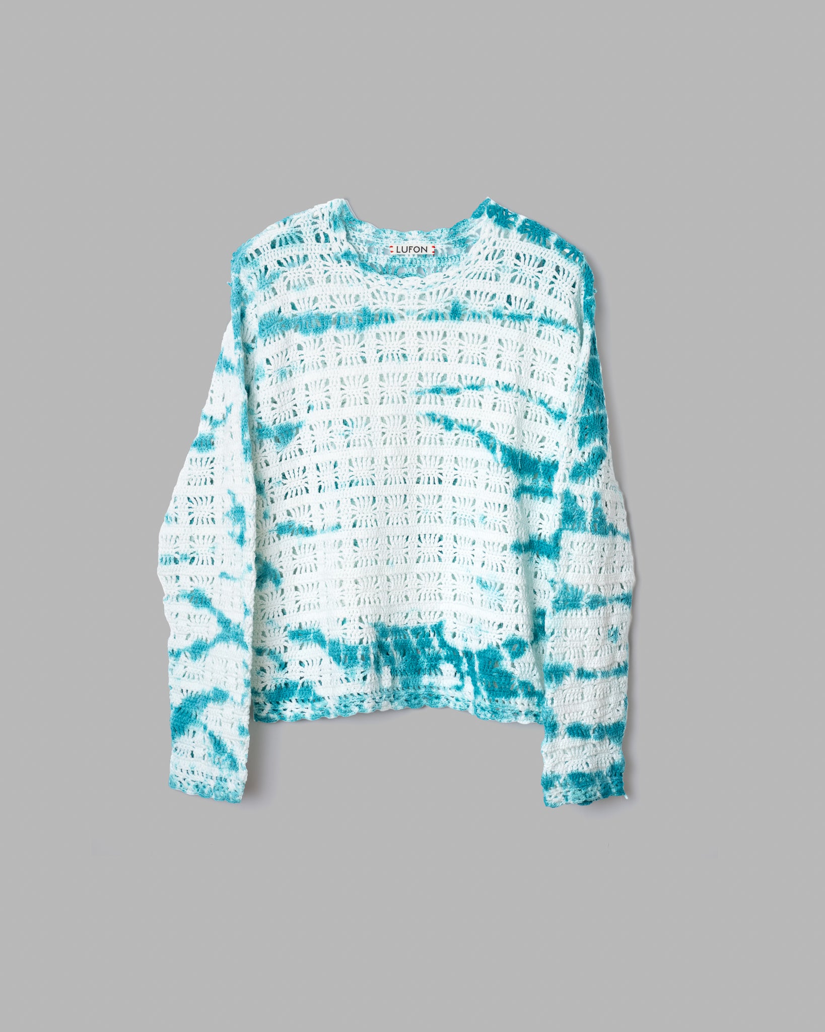CROCHET HAND KNIT PULLOVER - GREEN TIE-DYE