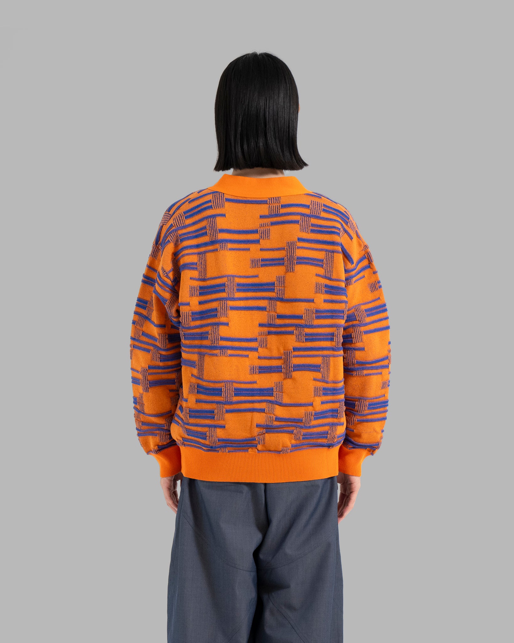 DEFORMATION BORDER KNIT CARDIGAN -ORANGE/BLUE