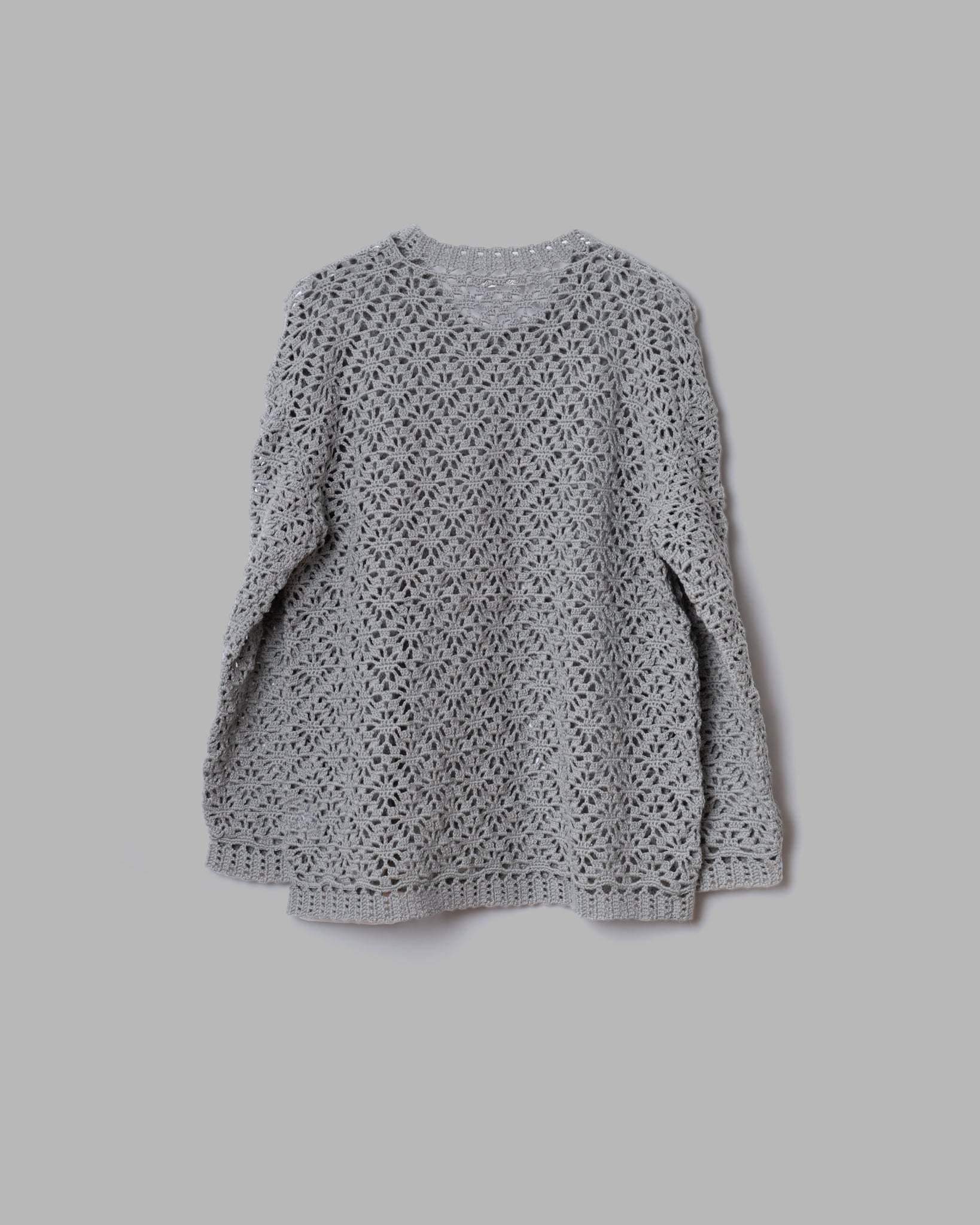 Crochet Hand Knit Pullover Sweater --Grey