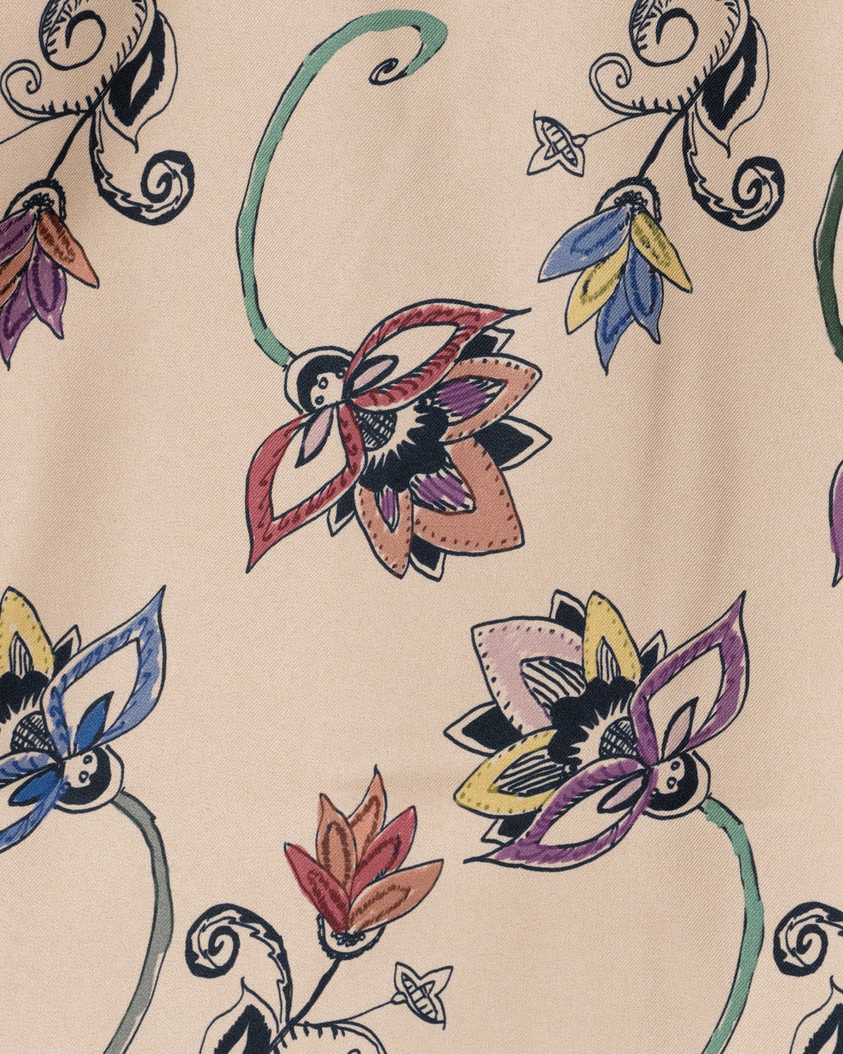 Hand -Painted Botanical Print Open Collar Shirts --Beige