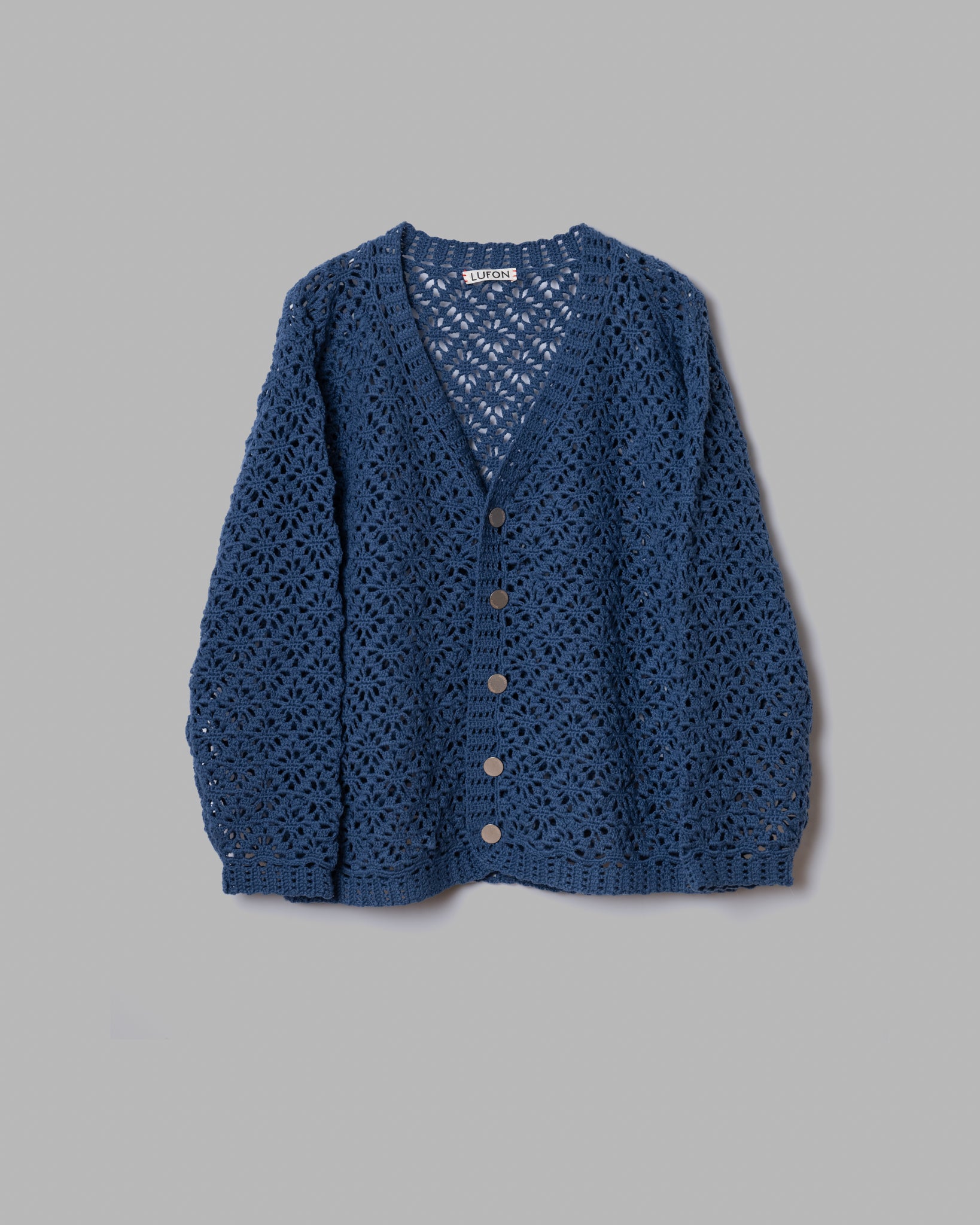 CROCHET HAND KNIT CARDIGAN -  DEEP BLUE